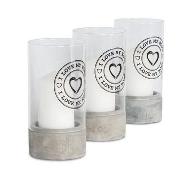 Levandeo® Formkerze, 3er Set Deko-Glas 16x8cm Kerze Beton Zement I love my home