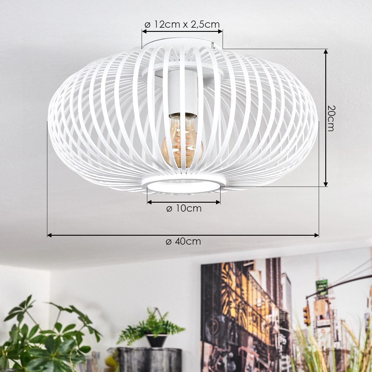 hofstein Deckenleuchte Deckenlampe aus Metall/Bambus in Weiß, ohne Leuchtmittel, Deckenleuchte im modernen Boho-Design mit Lichteffekt, Ø 40 cm, E27 – Bild 4 von 5