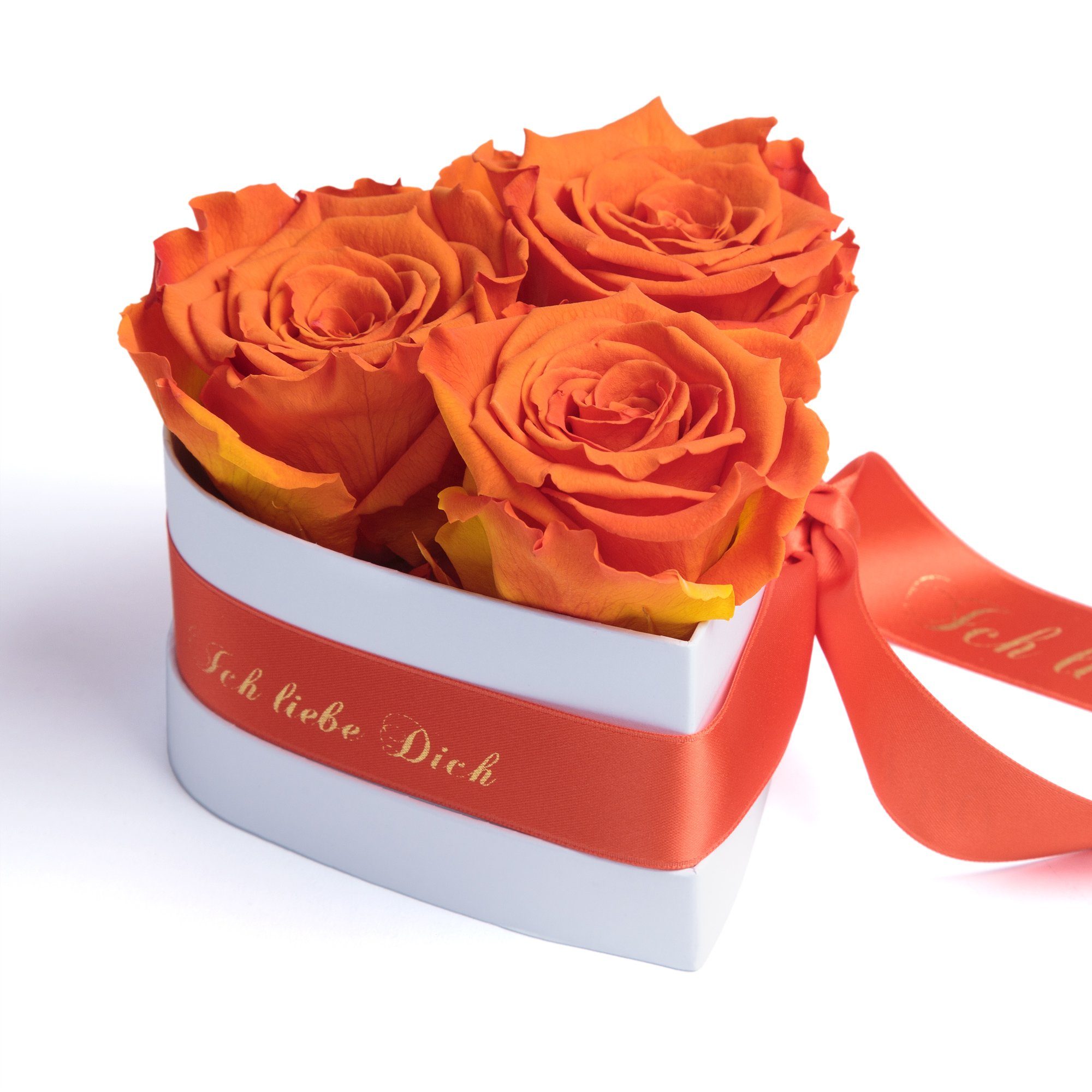 Kunstblume Rosenbox Herz 3 infinity Rosen Ich liebe Dich Geschenk für Sie Rose, ROSEMARIE SCHULZ Heidelberg, Höhe 10 cm, Liebesbeweis Valentinstag orange