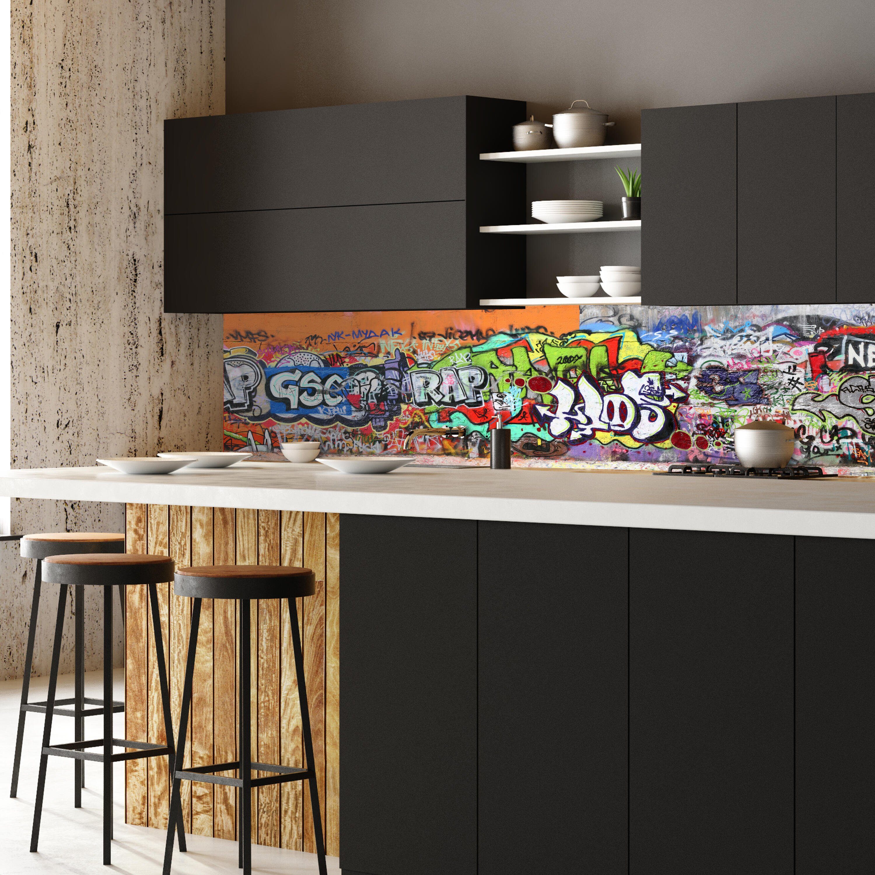 Graffiti Hartschaum Küchenrückwand Nischenrückwand (1-tlg), in Größen 1, wandmotiv24 Premium versch.