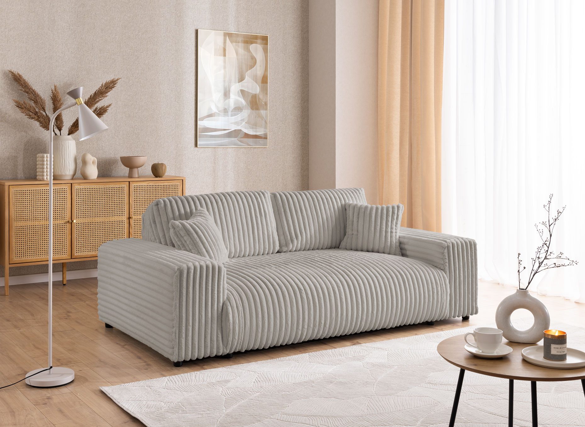 S-Style Möbel 3-Sitzer Sofa Mollis aus Plüschcord mit schöner Sitzkomfort, günstig online kaufen
