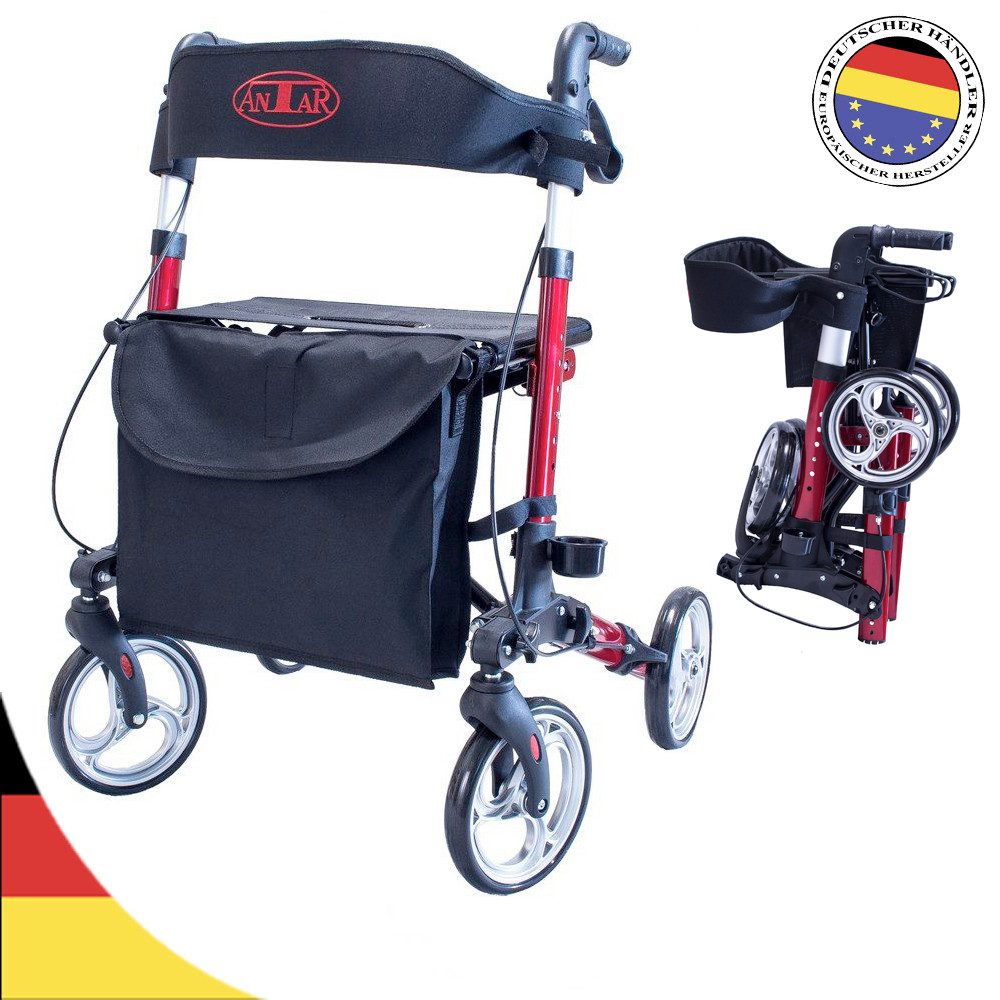 Antar Rollator Leichtgewicht 3-fach faltbar Reise Rollator aus Aluminium