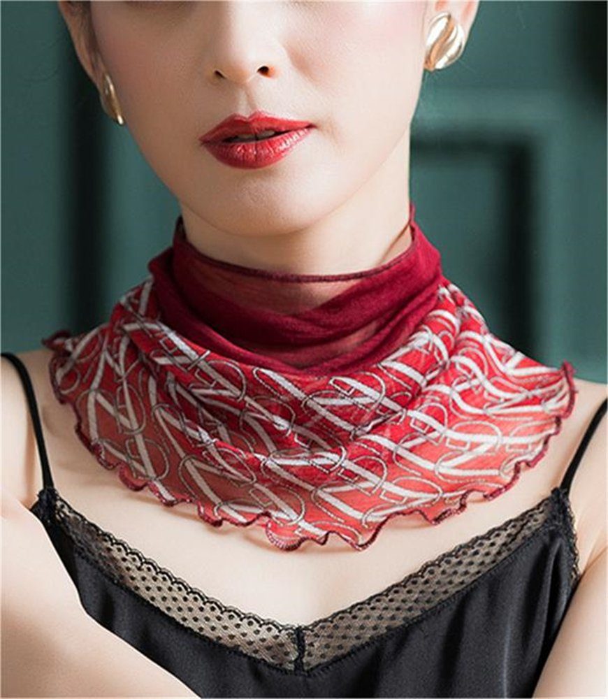 Rouemi Modeschal Bunt bedruckter Schal, multifunktionaler warmer kleiner Seidenschal Rot