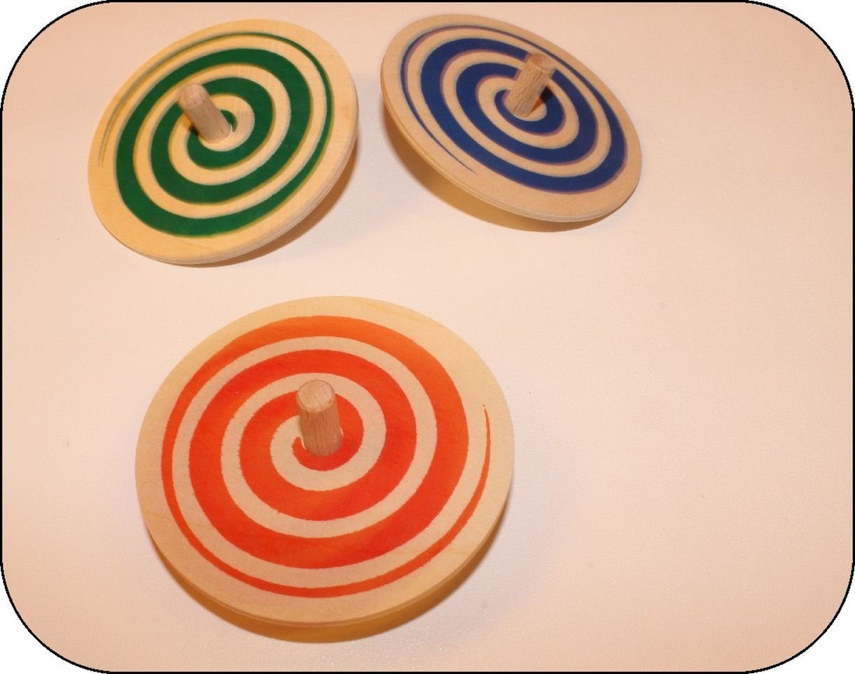 Erzgebirgische Holzspielwaren Ebert GmbH Brummkreisel Holzspielzeug Spiralkreisel Blau Ø 8cm H 3,4cm NEU, rotiert um eine Achse, kann sich frei bewegen
