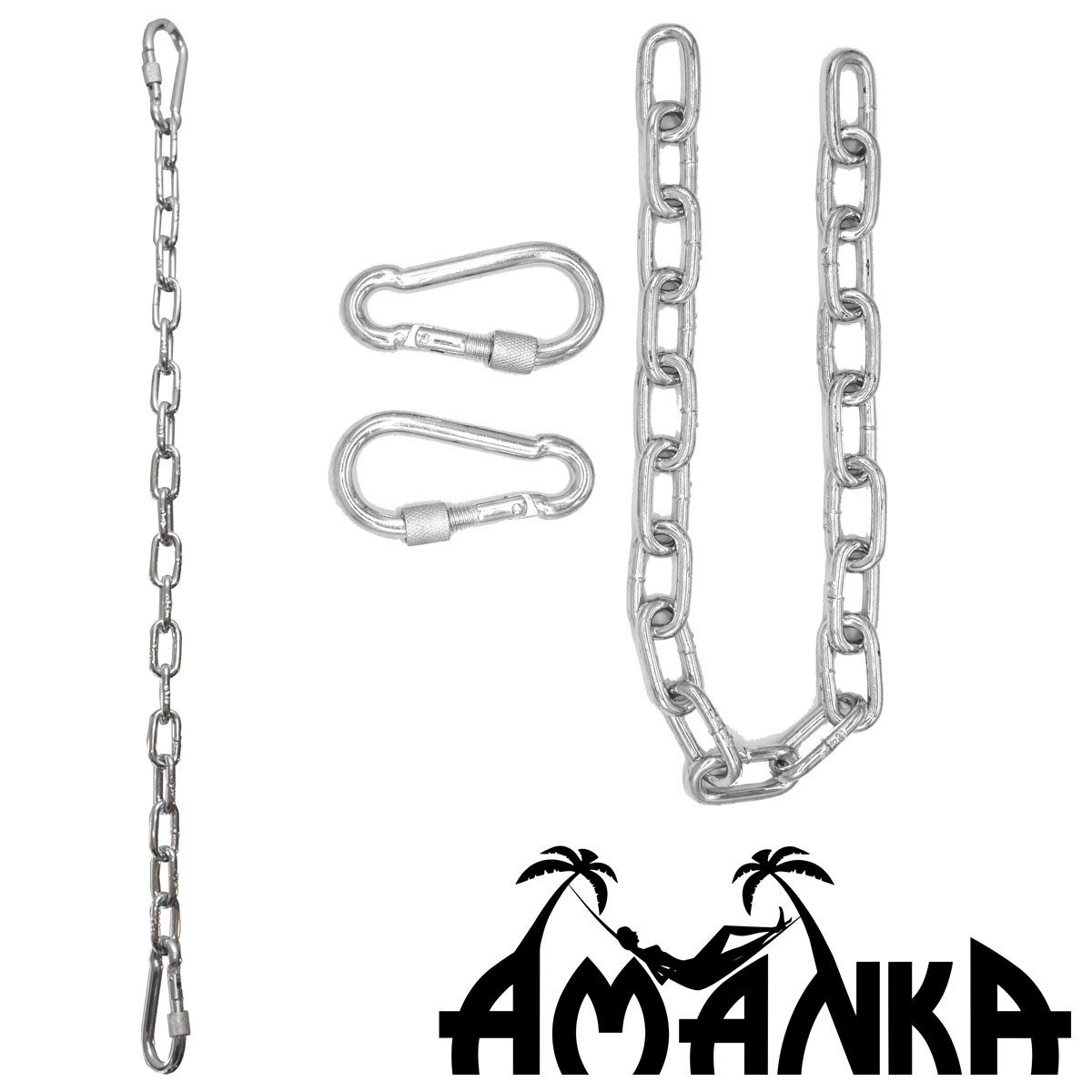 AMANKA Hängesessel Aufhängung - 2 x 50 cm Schwerlast Kette mit Karabinern bis 230 kg, Befestigungsset Hängematte - Schaukelbefestigung - Verlängerungskette – Bild 4 von 5