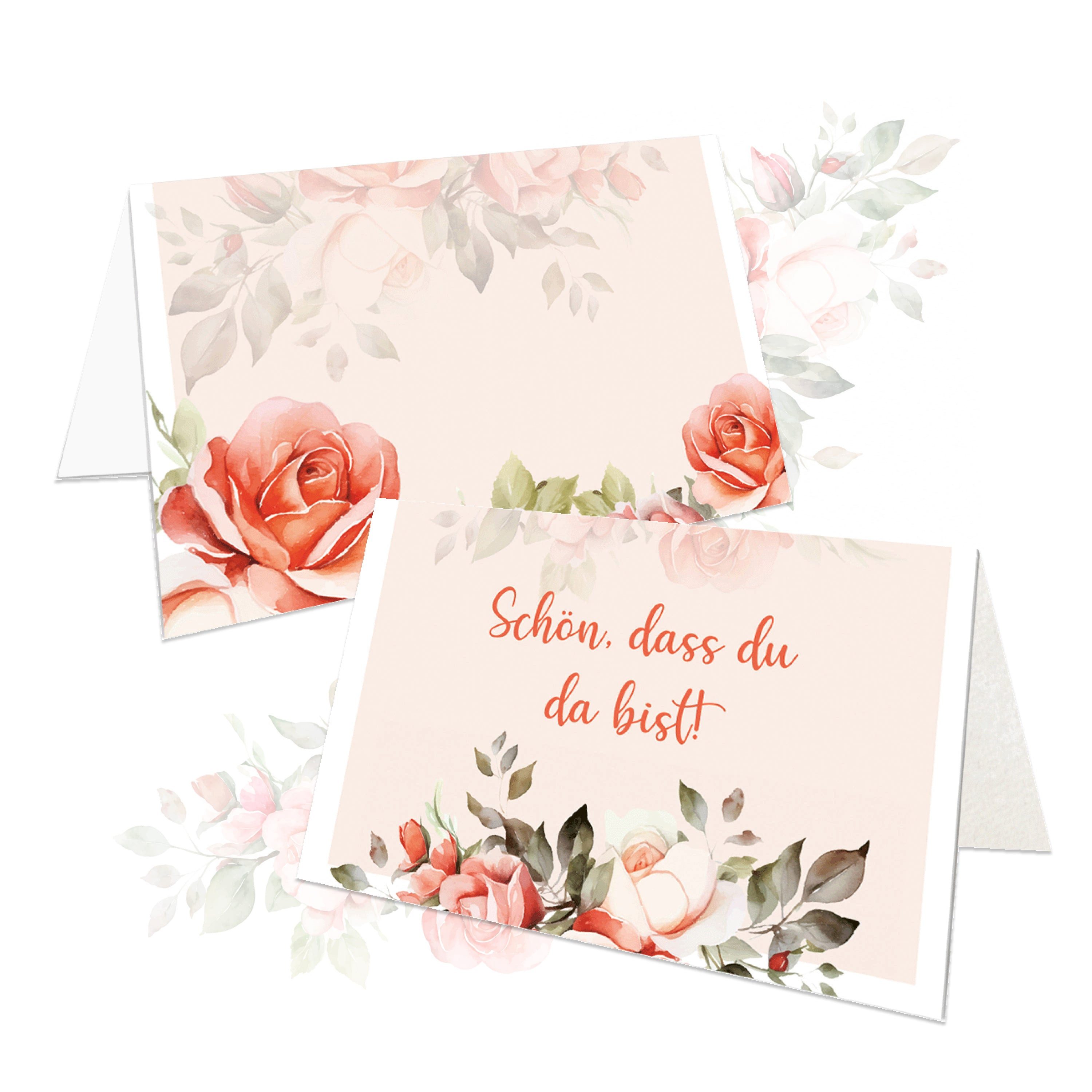 Logbuch-Verlag Klappkarte Tischkarten Hochzeit 25 Stück mit Rosenmotiv in Rosa, 8,5 × 5,5 cm