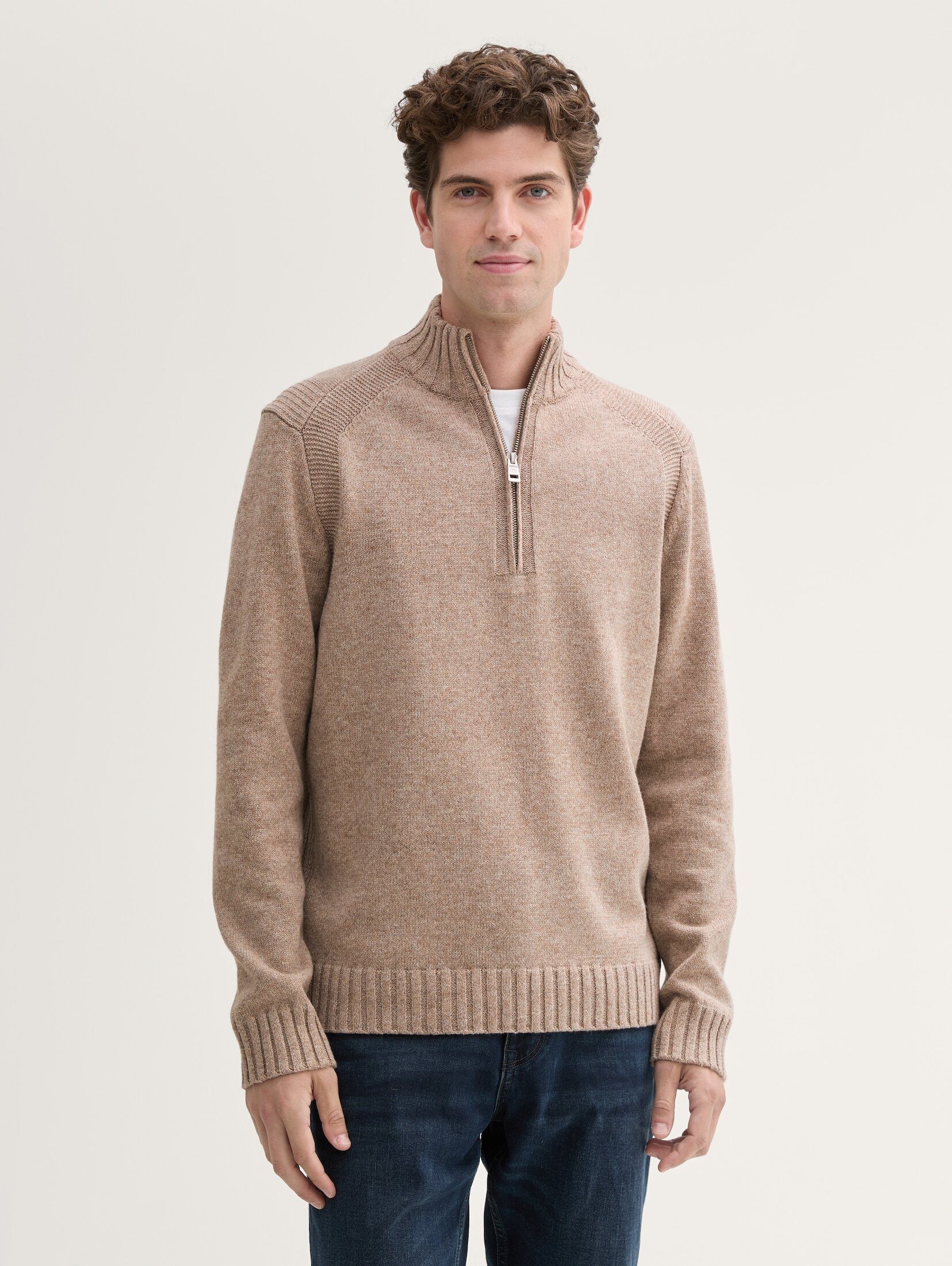 Strickpullover Troyer Pullover mit Ripp-Details