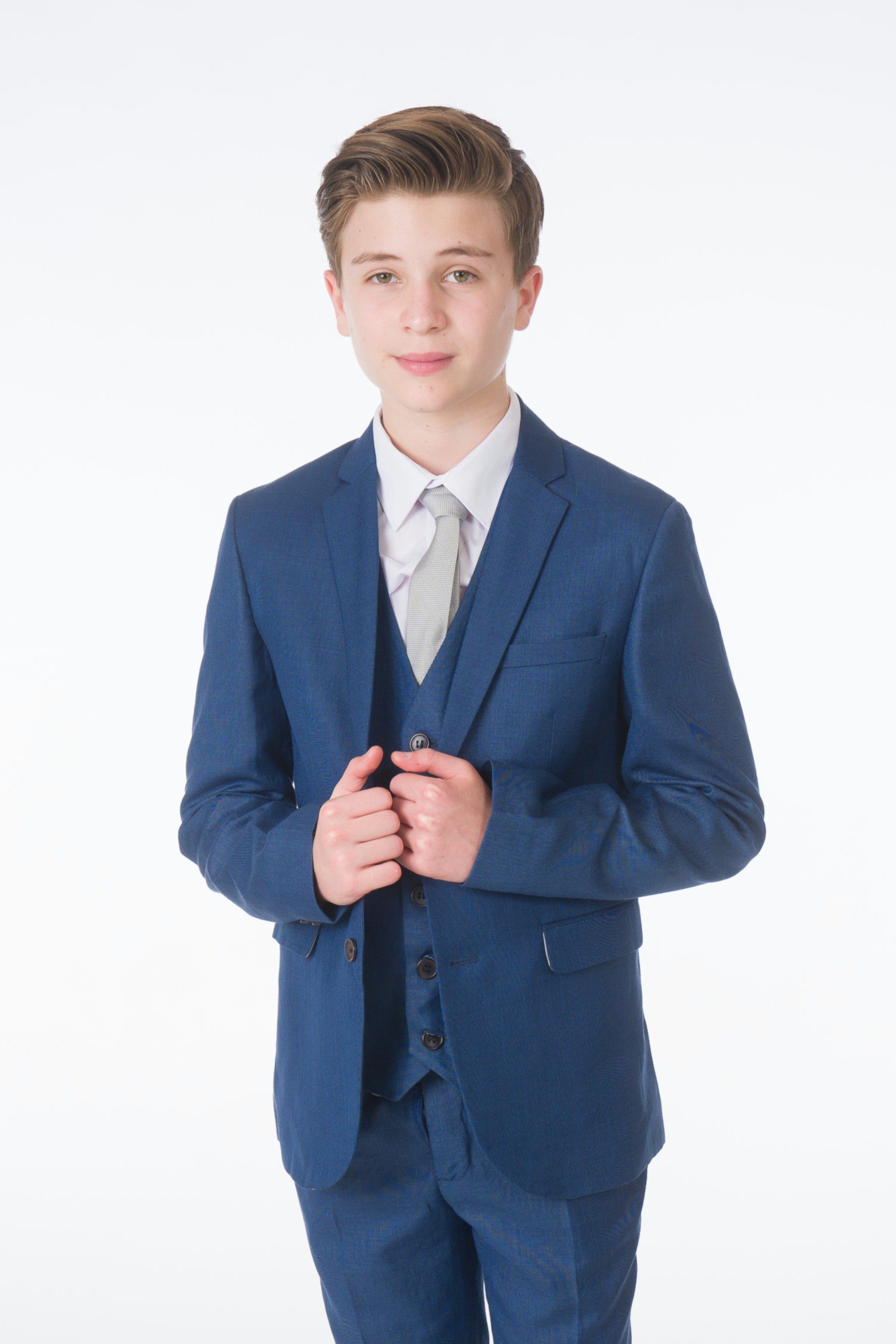 Melli-Trends Kinderanzug »Premium Jungen Anzug Kommunionanzug blau« (Set:  Sakko, Weste, Hemd, Hose und Krawatte) festlich, elegant