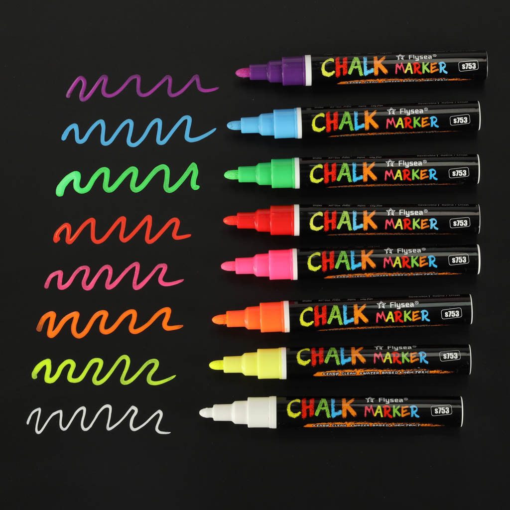 Ikonka Kreidemarker Kreidemarker Set 8 Farben abwischbar für Glas Tafeln Spiegel, (Kreidemarker Set 8 Farben abwischbar Glas Tafeln Spiegel Set, 8-tlg., Kreidemarker Set 8 Farben Glas Tafeln Spiegel abwischbar Stifte), 8 Farben abwischbar wasserbasiert doppelte Spitze Glas Marker