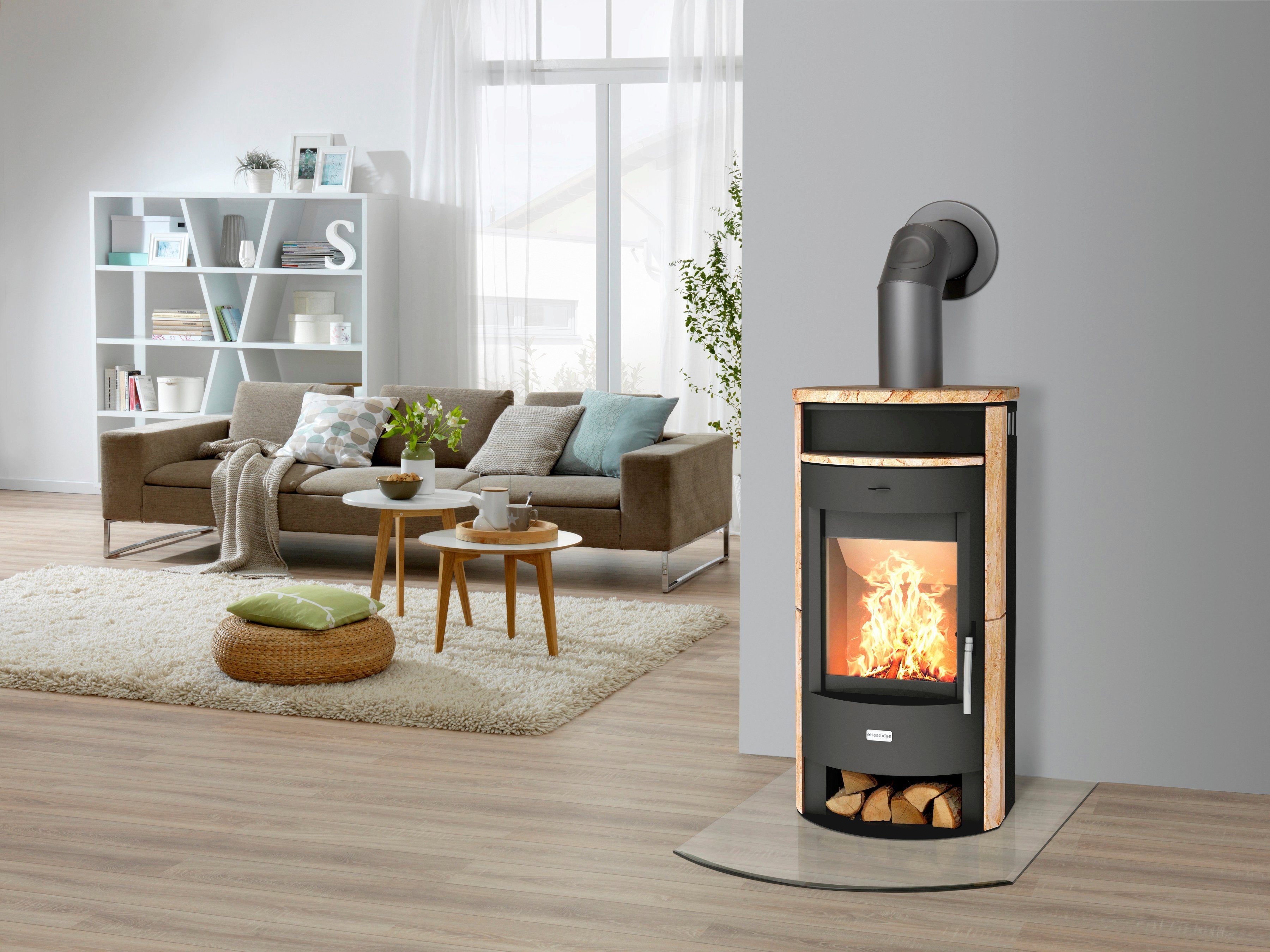 Heathus Kaminofen MAIA, 6 kW, Holzfach und Sandstein, Tee- Zeitbrand