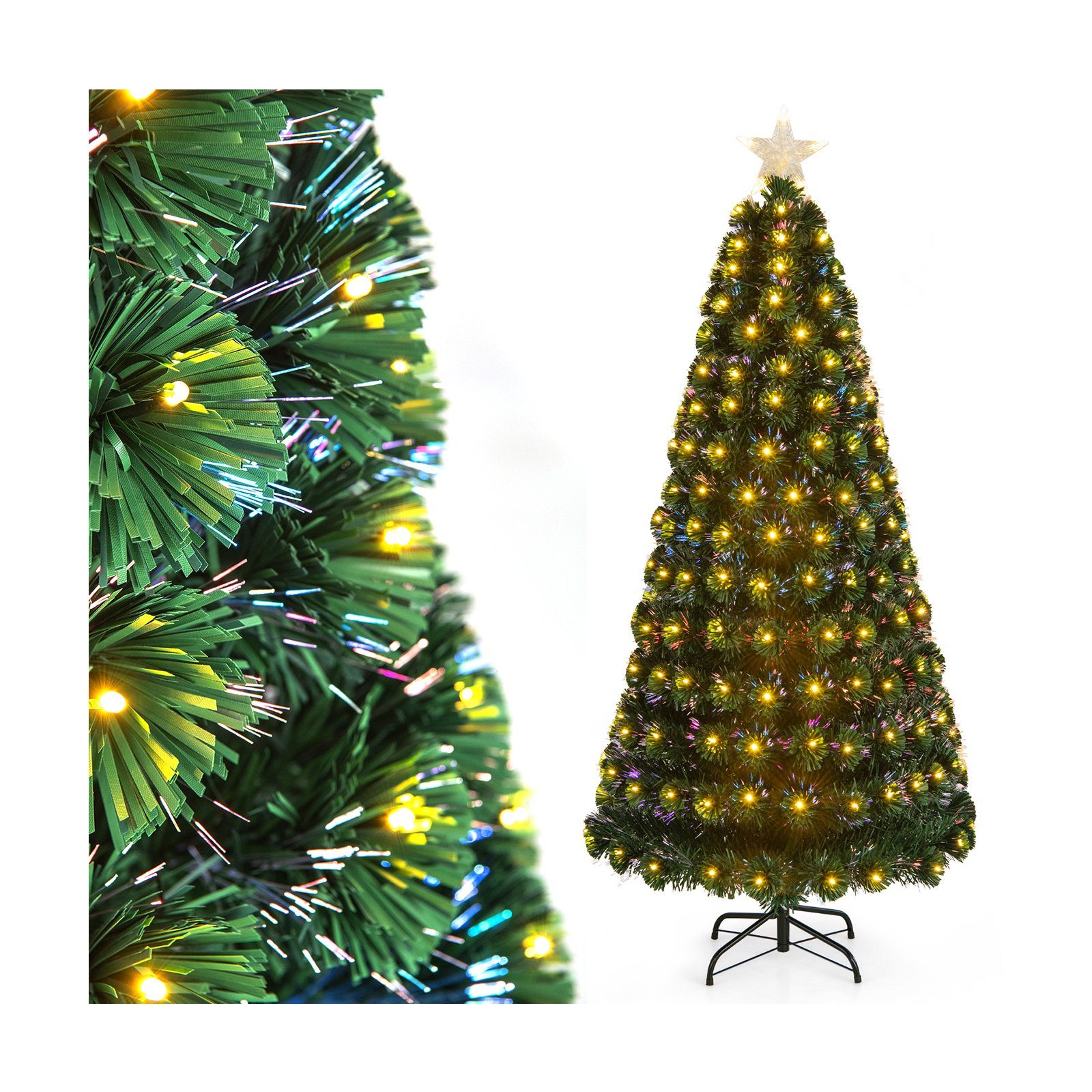 COSTWAY Künstlicher Weihnachtsbaum, 180cm, mit 230 Spitzen, 230 LEDs & Stern