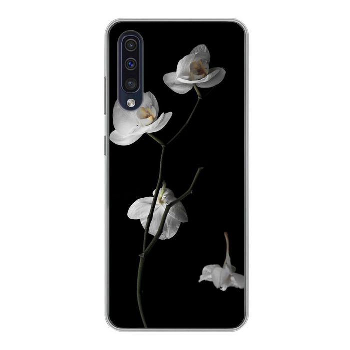 MuchoWow Handyhülle Orchidee - Blumen - Schwarz - Weiß - Stilleben Handyhülle Samsung Galaxy A30s Smartphone-Bumper Print Handy
