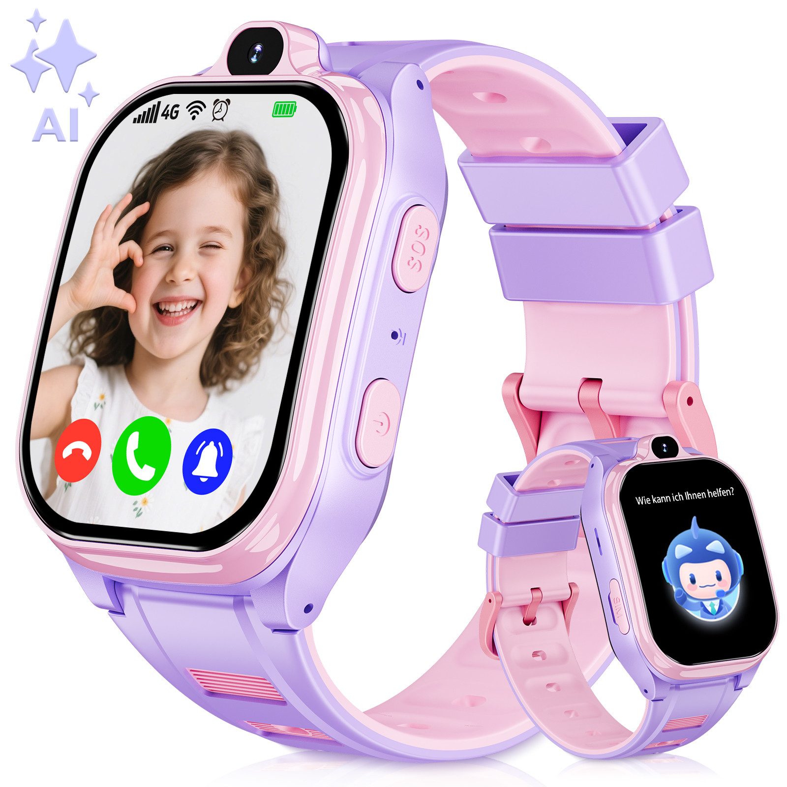Ralio 2025 Neue AI Smartwatch Kinder, mit GPS und 4G HD-Videoanrufe Smartwatch (2 Zoll) Kinderuhr mit fünf Ortungsmethoden, S0S, Anti-Verlust-Funktion, Klassenmodus, GPS Tracker Kinder,Die Lieblingsgeschenke der Kinder!
