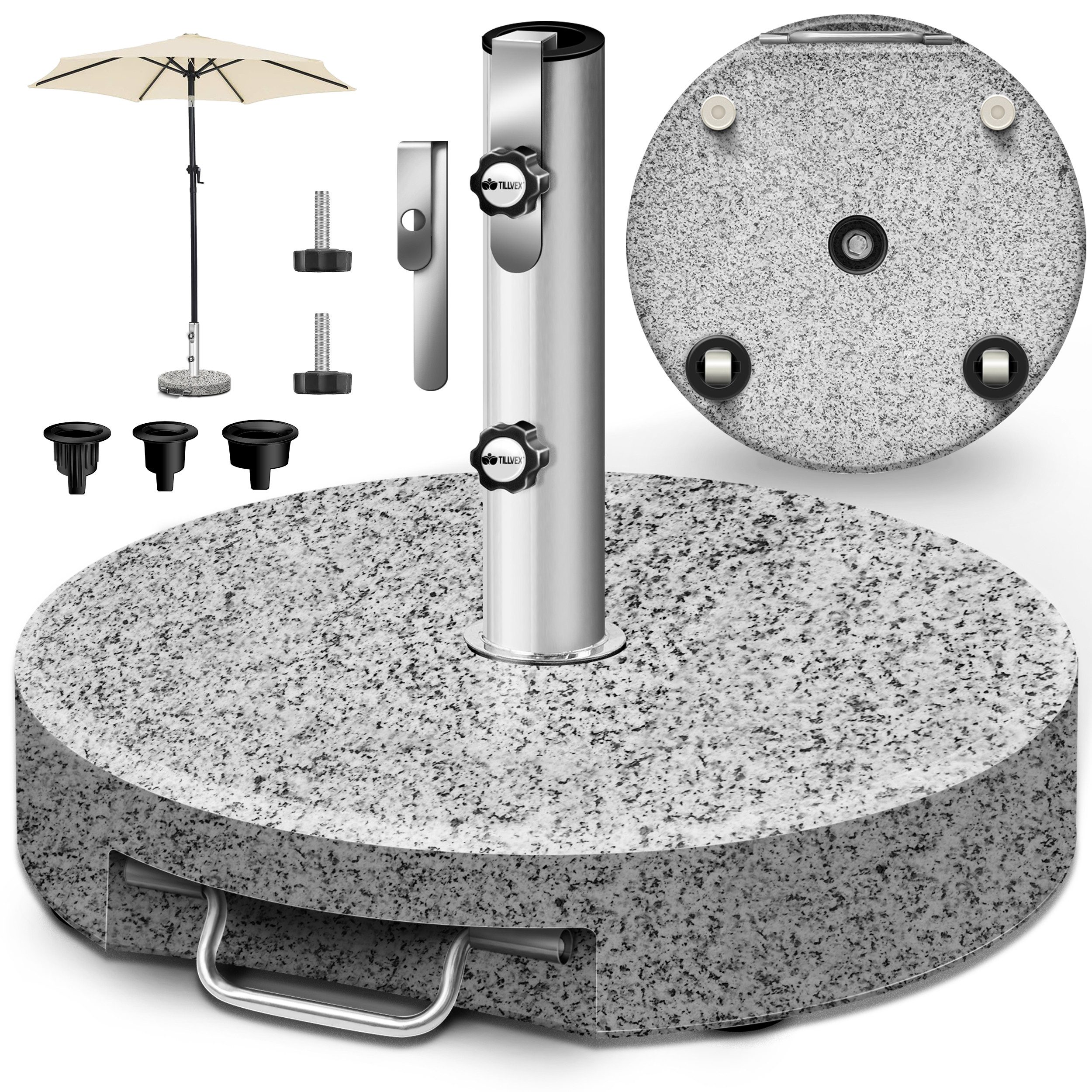 tillvex Sonnenschirm tillvex Granit Sonnenschirmständer, Balkonschirmständer für Schirmstöcke 16-48 mm & 300cm Schirmdurchmesser, Sonnenschirm, Granit Sonnenschirmständer