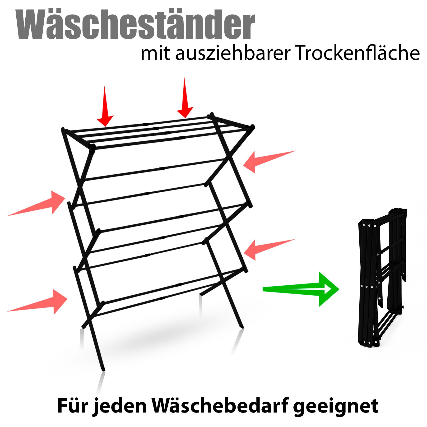 BigDean Wäscheständer Standtrockner platzsparend Schwarz – Wäscheturm mit Teleskopfunktion, Flexibel Aufstellbar, Platzsparend, Stabil – Bild 4 von 5