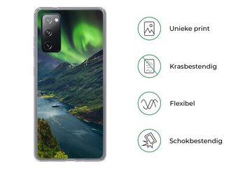 MuchoWow Handyhülle Nordlichter - Berg - Boot - Norwegen, Phone Case, Handyhülle Samsung Galaxy S20 FE, Silikon, Schutzhülle