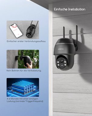 COOAU 5MP Überwachungskamera Aussen Akku, Kabellos WLAN IP Kamera Outdoor Überwachungskamera (Aussen, Außenbereich, mit Intelligente PIR-Personenerkennung, Nachtsicht in Farbe, 1-tlg., Audio- und Lichtalarm, H.265-Videokomprimierung, 4 Lichter Nachtsicht, Batterie-Management)