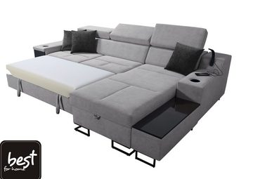 Best for Home Ecksofa Aria I Maxi: Schlaffunktion & Bettkasten für das Moderne Wohnzimmer, mit USB-Ladeleuchte und flexiblem Arm