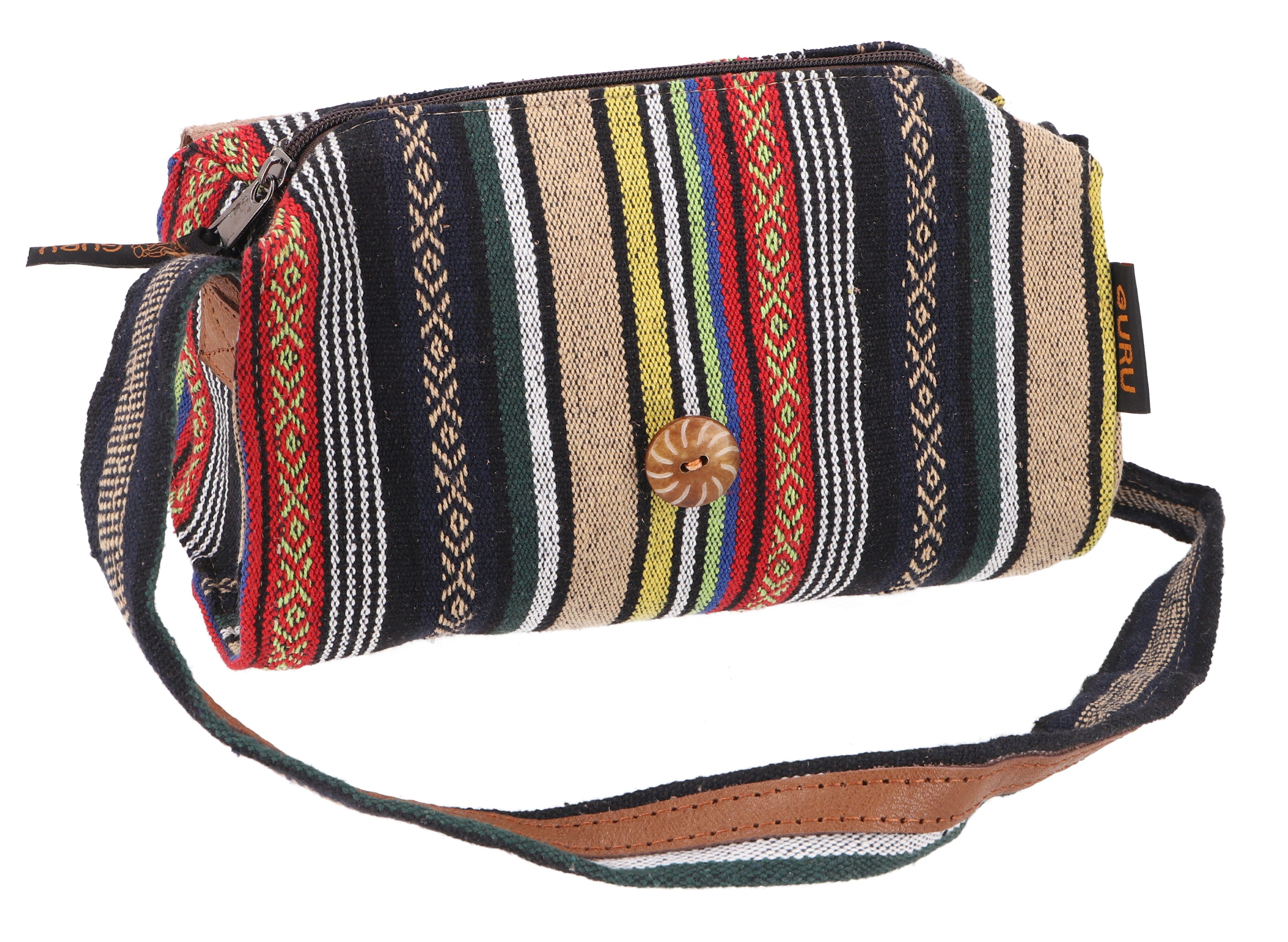 Guru-Shop Schultertasche Ethno Schultertasche mit Leder, Nepaltasche -..