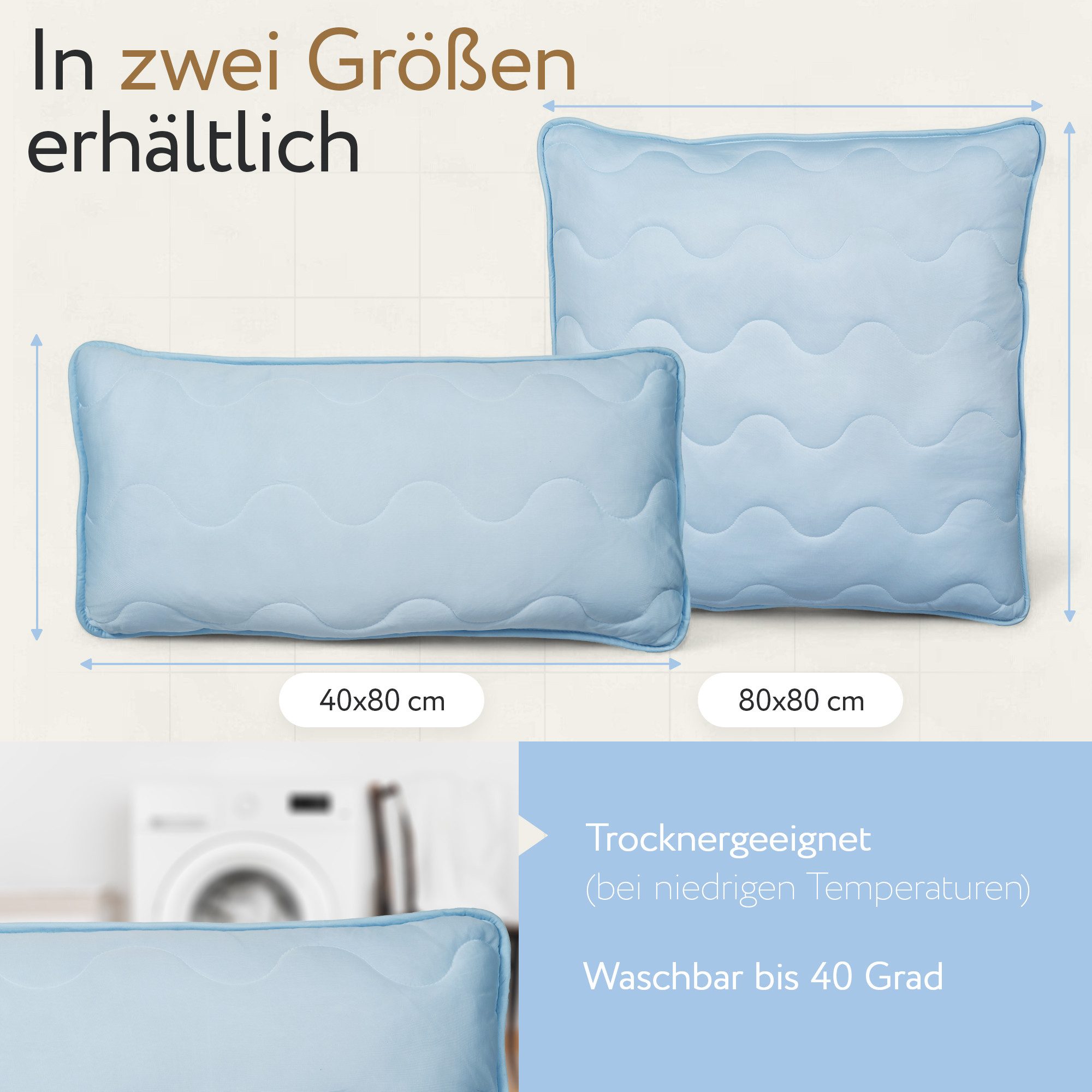 Herlag Kopfkissen 2-in-1 Sommer- & Winterseite, Bauchschläfer, Rückenschläfer, Seitenschläfer, Ganzjahres-Wendekissen Kühlend & Wärmend