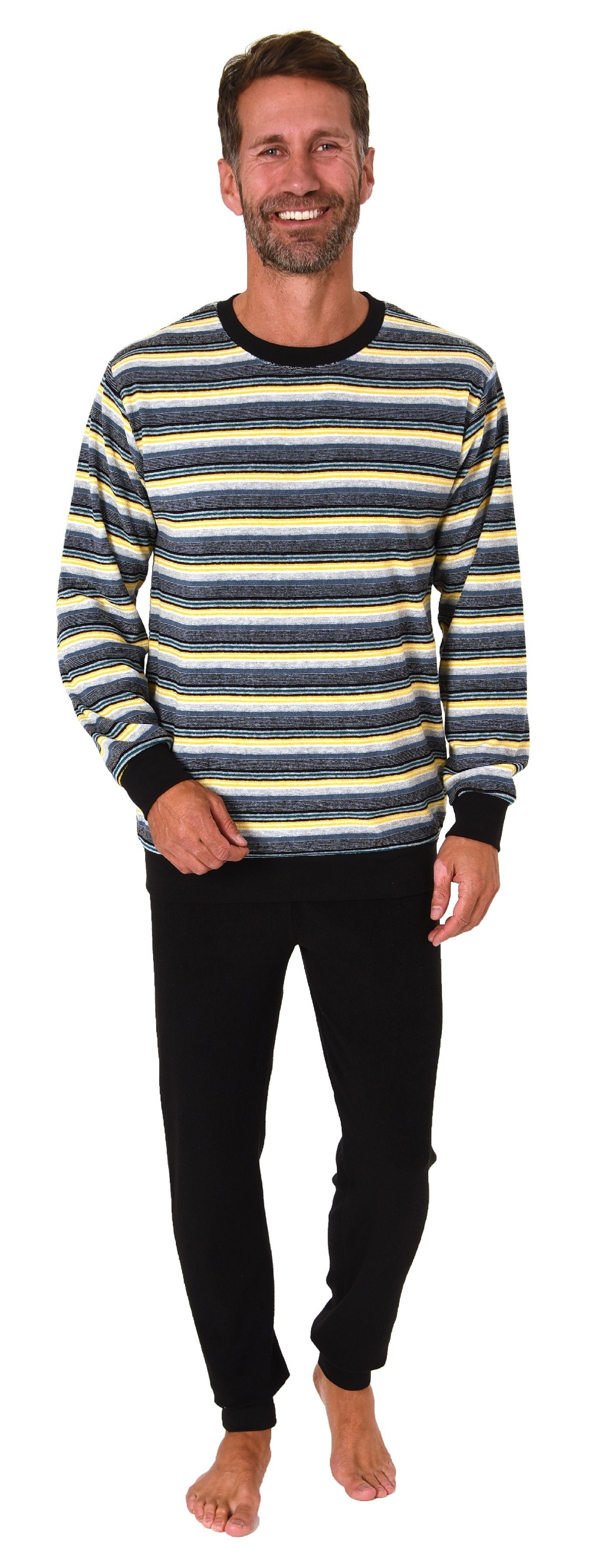 Normann Pyjama Herren Frottee Schlafanzug lang, Pyjama mit feinem Ringel-Mu günstig online kaufen