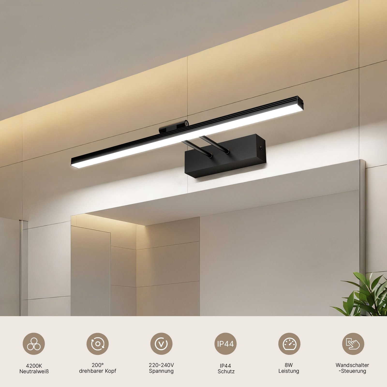 EMKE LED Spiegelleuchte Wandleuchte 40cm drehbar Badezimmer, LED fest integ günstig online kaufen