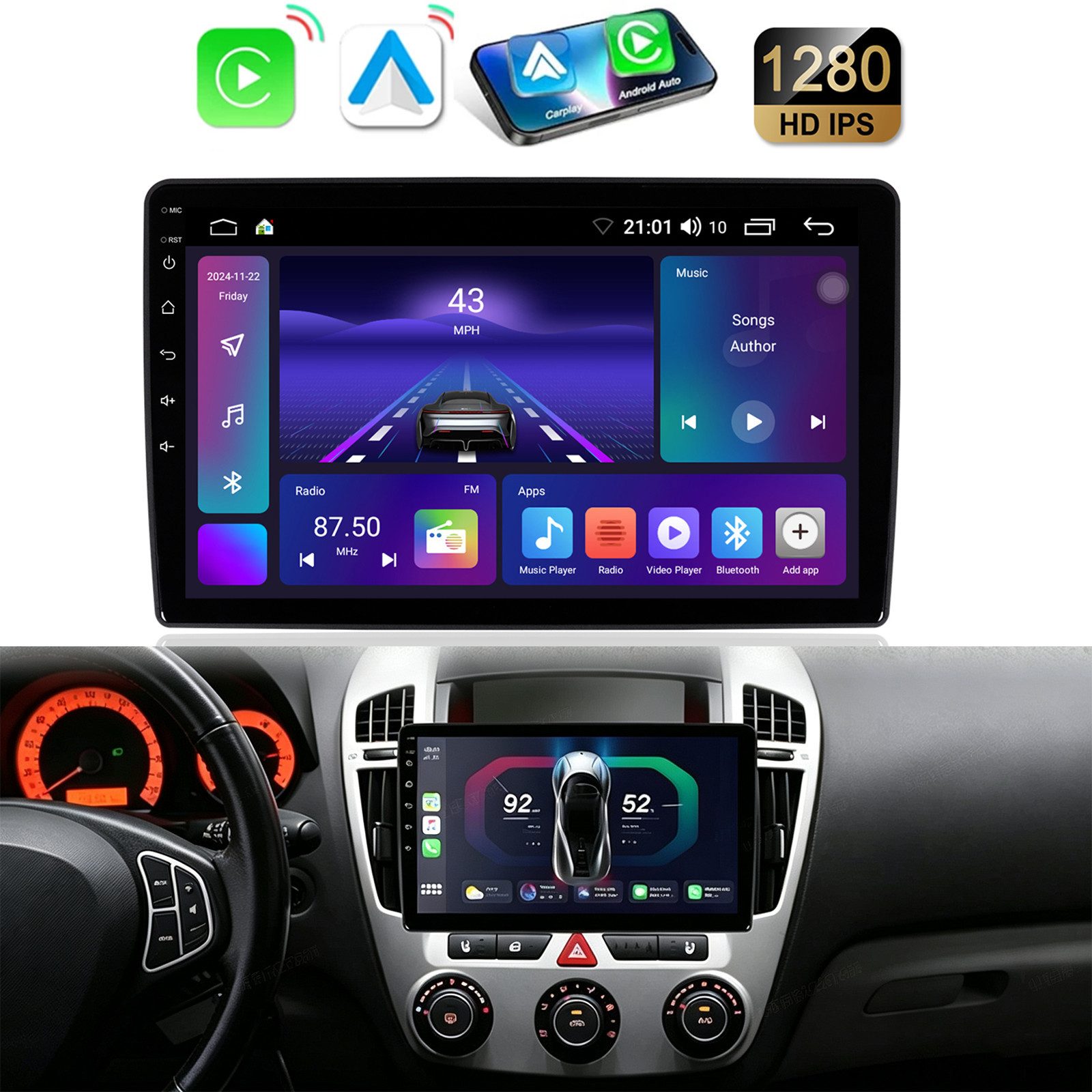 A-Sure Autoradio Android 15 GPS Navi CarPlay für Kia Ceed ED 2006-2009 Autoradio (DSP, Digitalradio (DAB), 8 Core, 1280*720, 4Core)