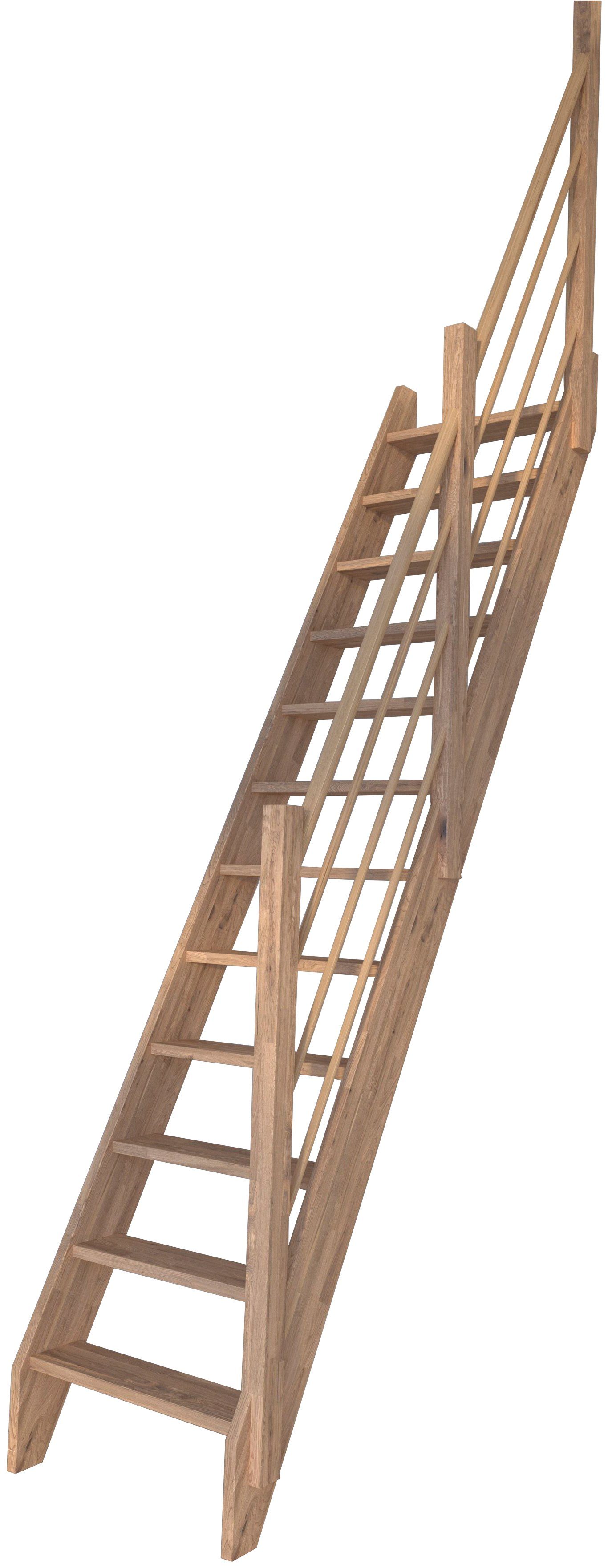 Holz-Holz Design Raumspartreppe Starwood 3000, Durchgehende Stufen Rechts, offen, Geländer Wangenteile Eiche