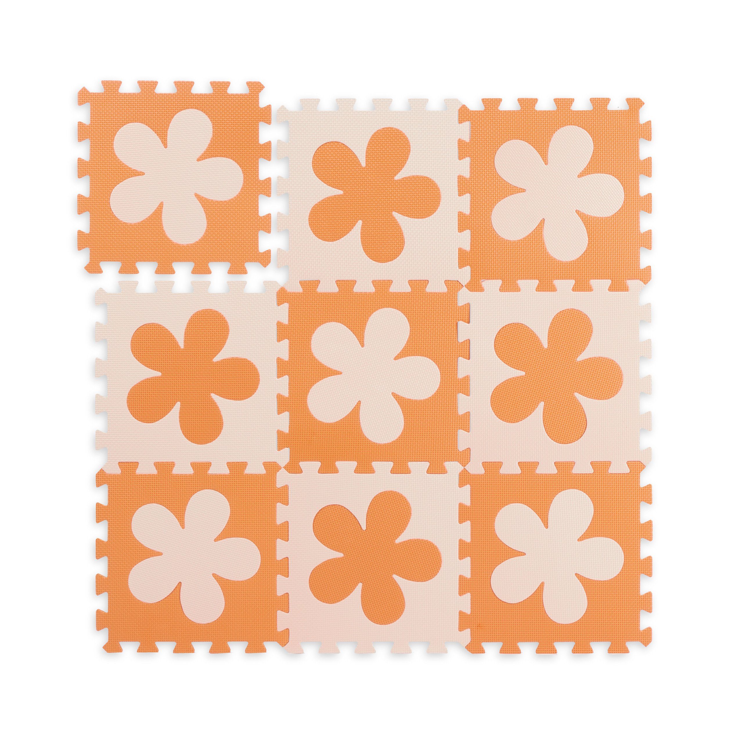 relaxdays Puzzlematte Puzzlematte Blumenmuster, Orange-Gelb