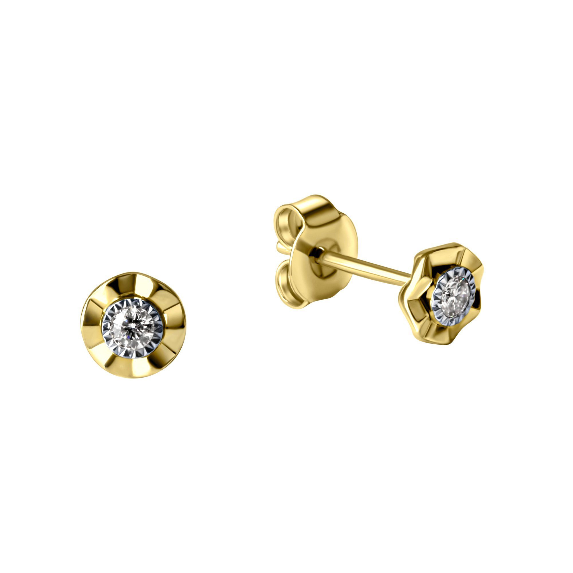 Paar Ohrstecker 585/- Gelbgold bicolor mit Brillant