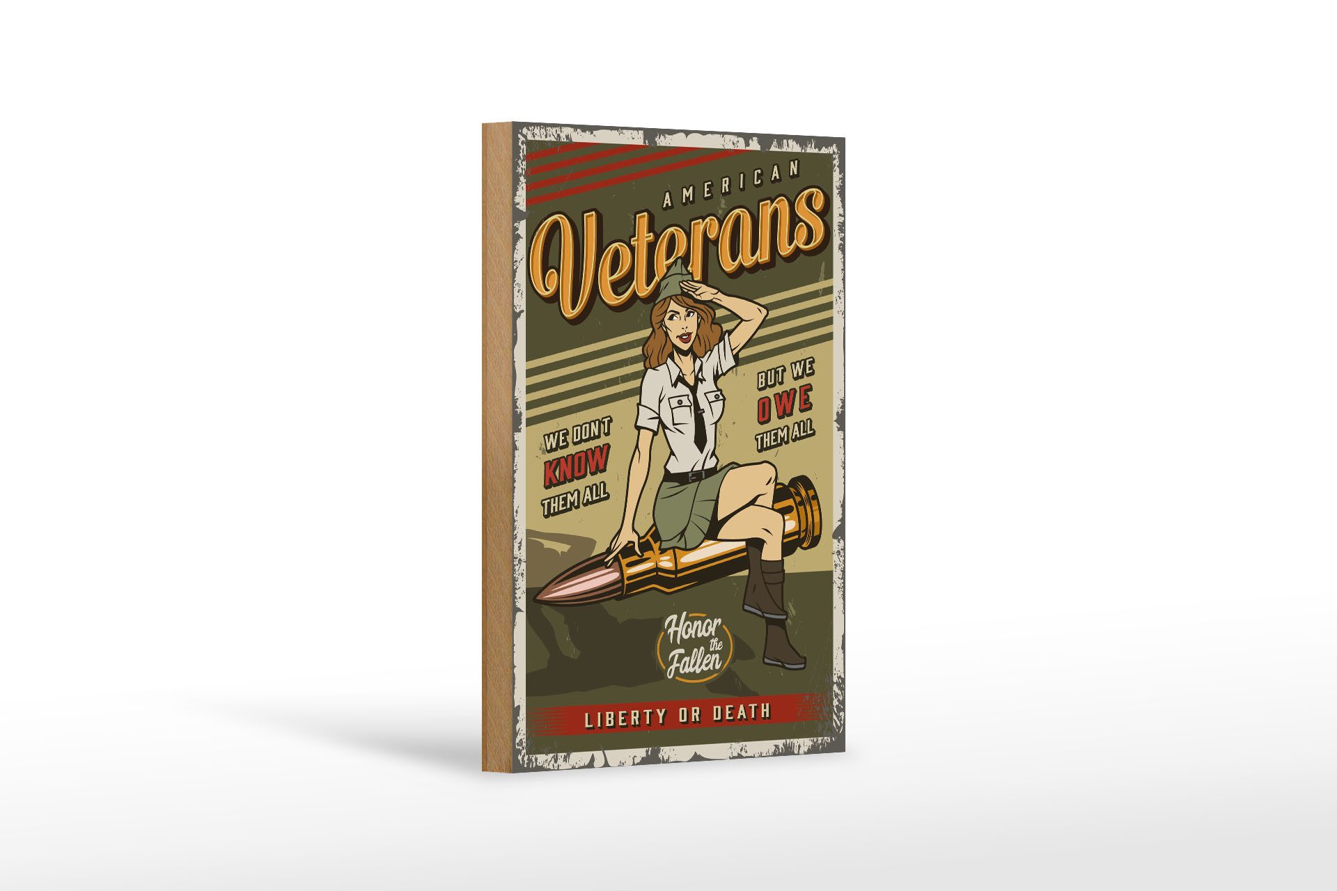 Holzbild Retro 12x18cm Pinup American veterans liberty