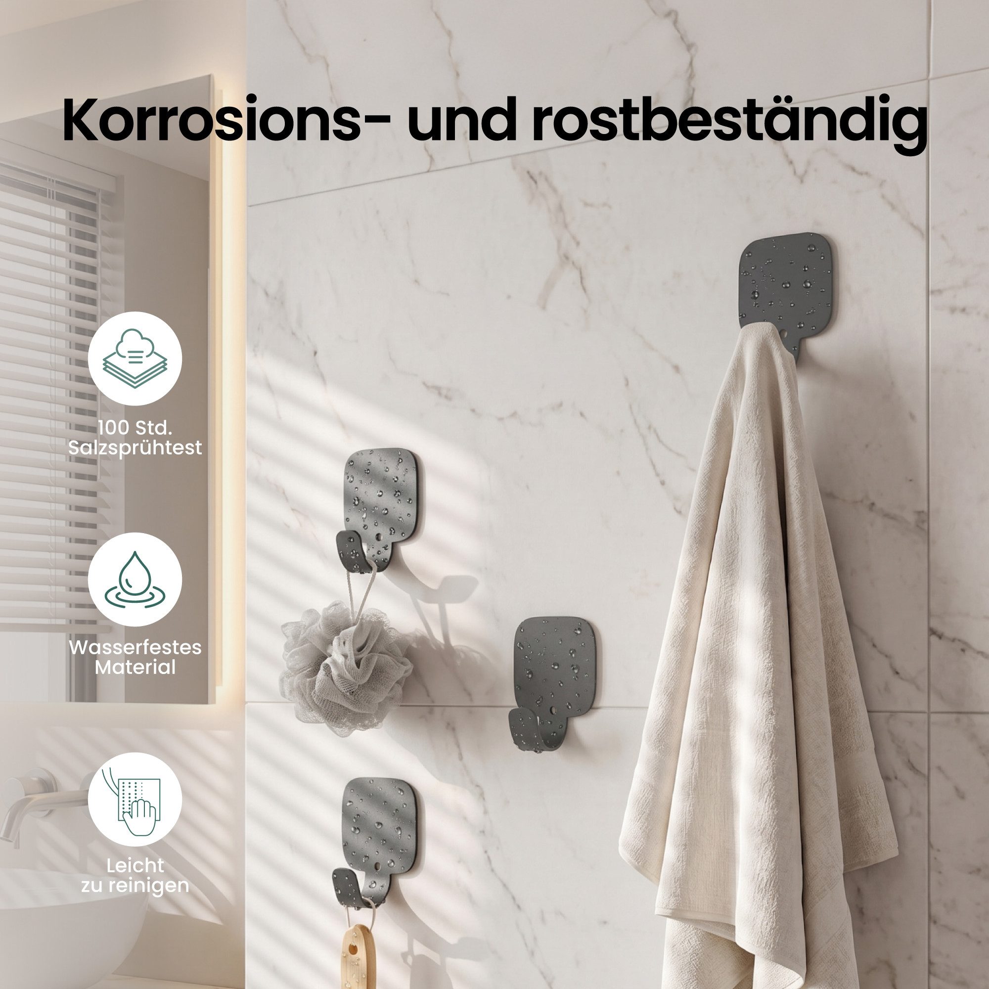Mai & Mai Wandhaken Kleiderhaken 4 Stück ohne Bohren Aluminium Badezimmer Küche Stalo-15, Duschen, Schlafzimmer, Küche, Badezimmer, (4-St), Abgerundete Ecken,rostbeständig, individuell kombinierbar