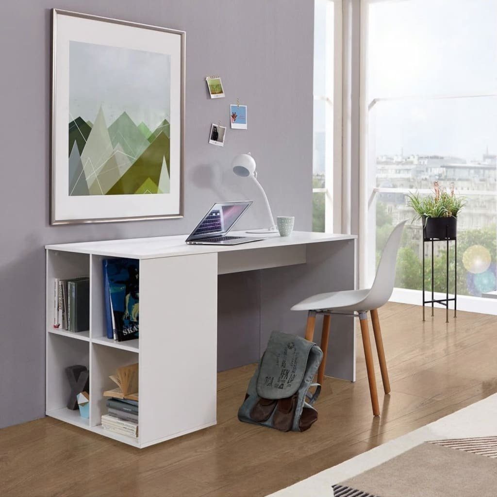 FMD Schreibtisch Schreibtisch mit Regal 117×73×75 cm Weiß Weiß | Weiß