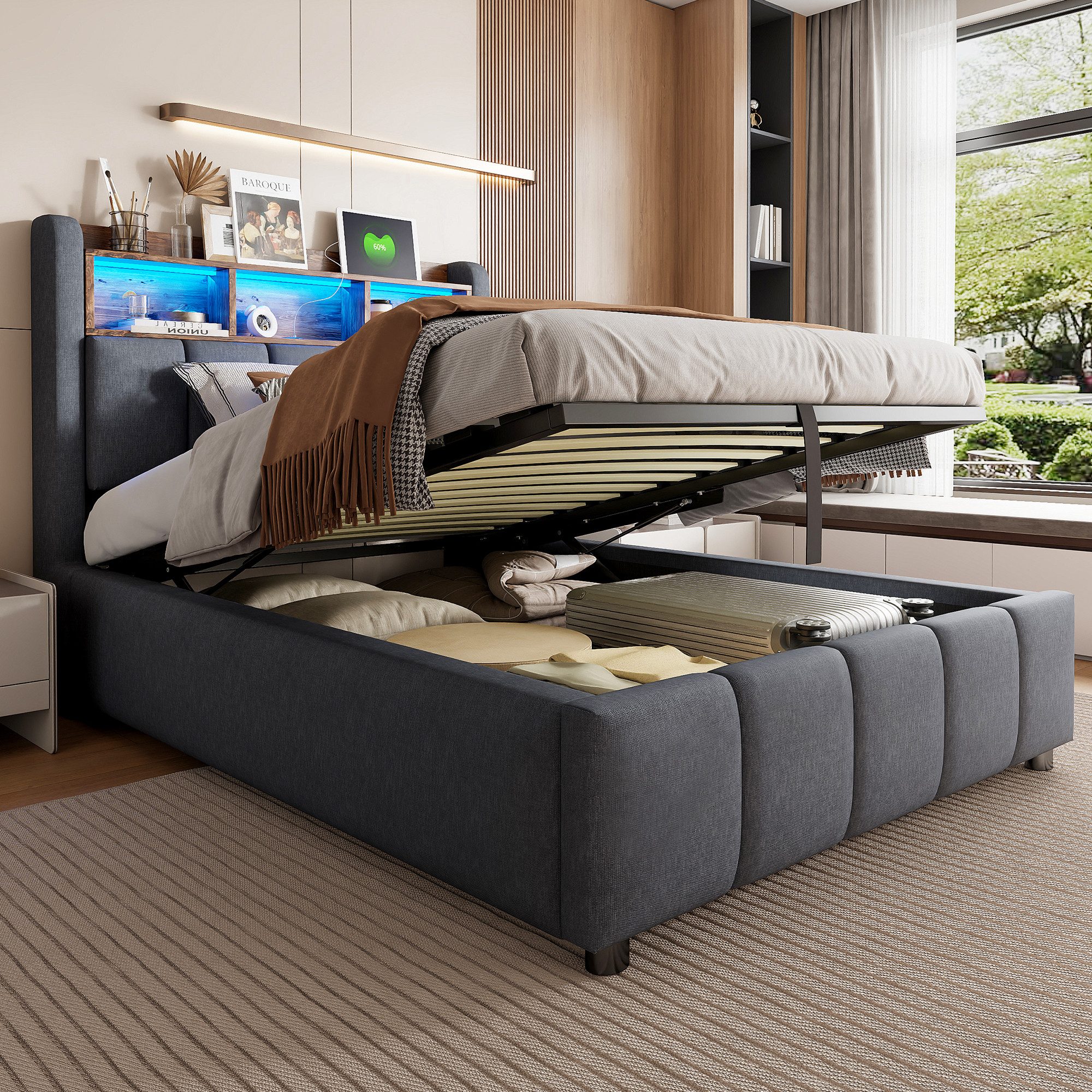 STILVORA Polsterbett 90×200 mit matratze&bettkasten,Funktionbett mit LED&US günstig online kaufen