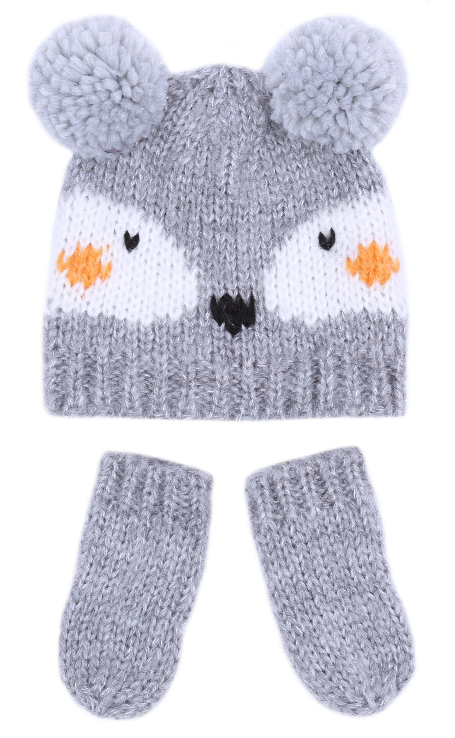 Beanie Set: Graue Mütze + Handschuhe 0-6 Monate