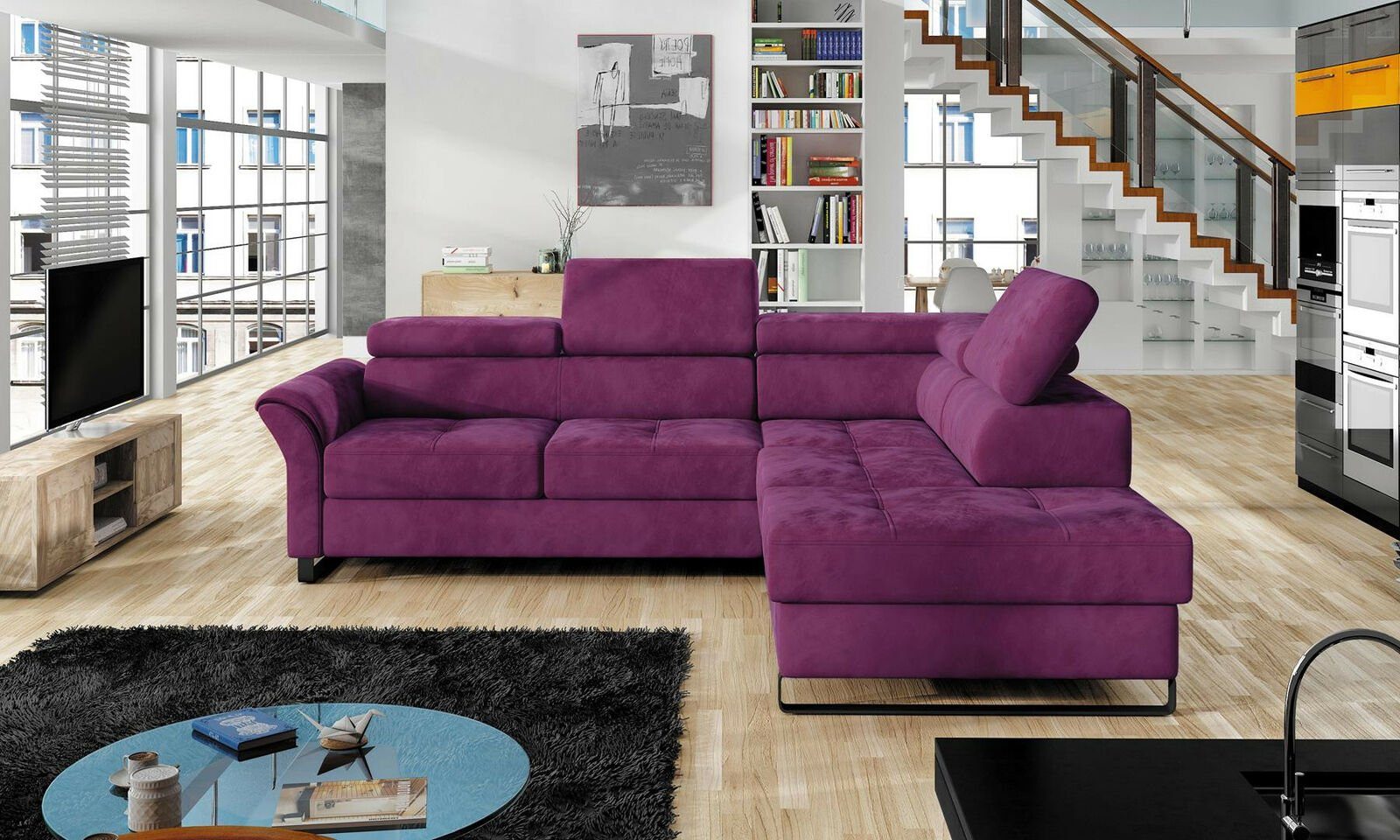 JVmoebel Ecksofa, Ecksofa L Form Wohnlandschaft Sofa Couch Polsterecke Textil Lila