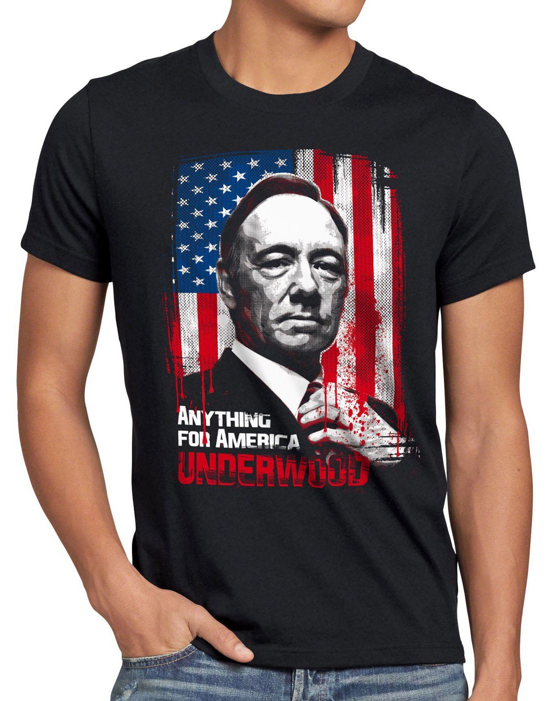 style3 Print-Shirt Herren T-Shirt Anything for America house of president underwood cards
