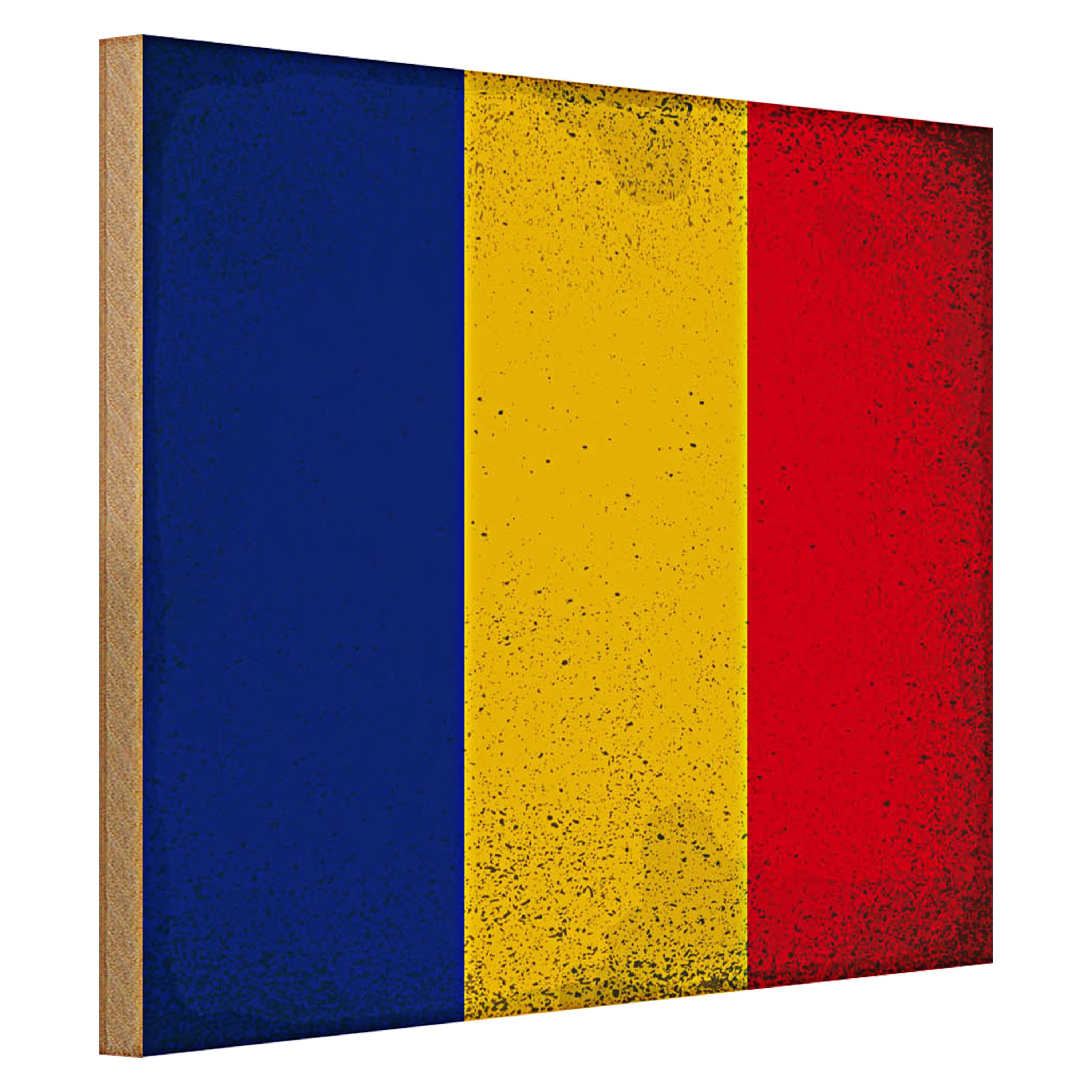 Roomando Holzbild Flagge Rumänien 40x30cm Flag of Romania Vintage