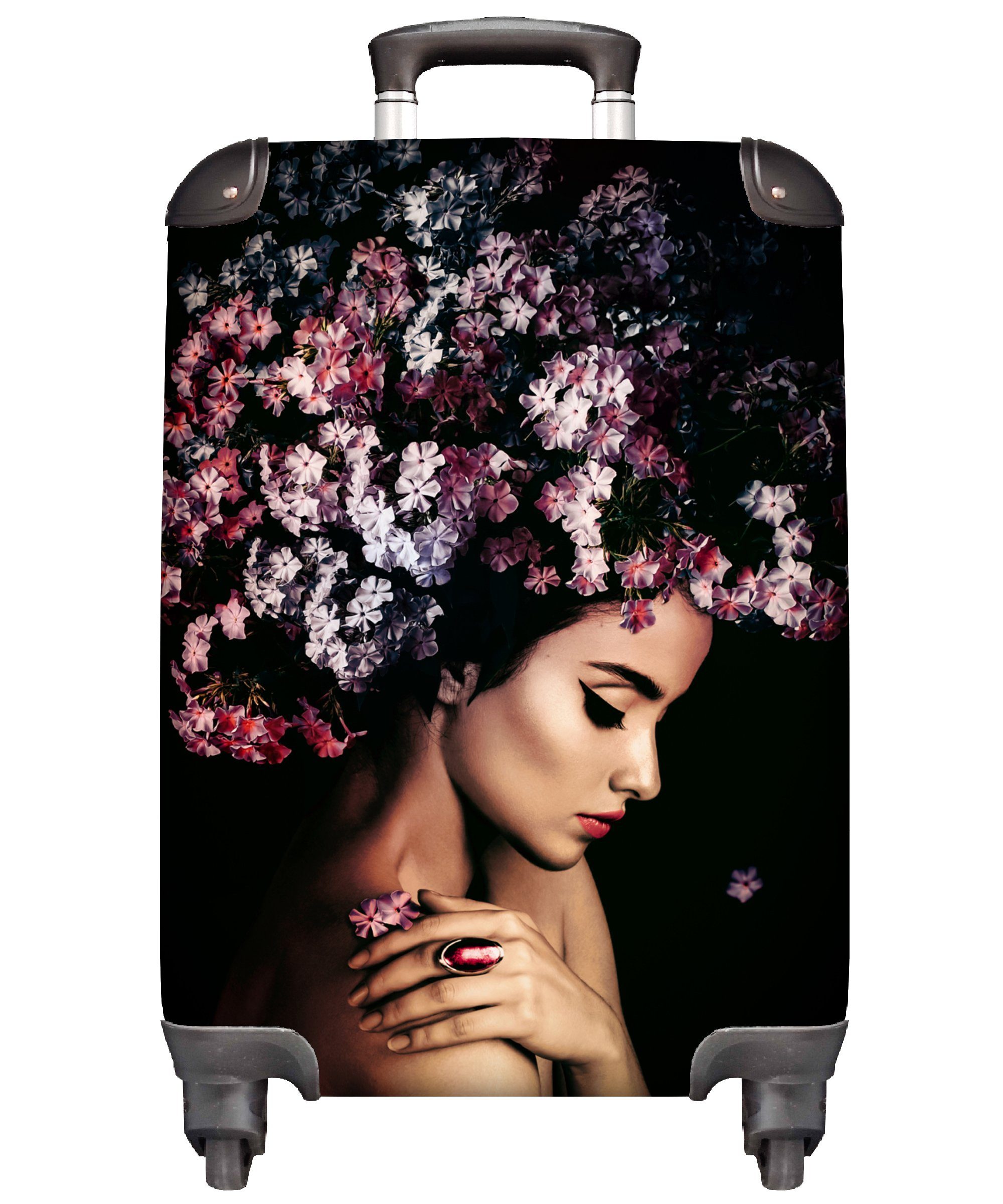 MuchoWow Handgepäckkoffer Blossom - Frau - Rosa - Luxus, 4 Rollen, Reisetasche mit rollen, Handgepäck für Ferien, Trolley, Reisekoffer