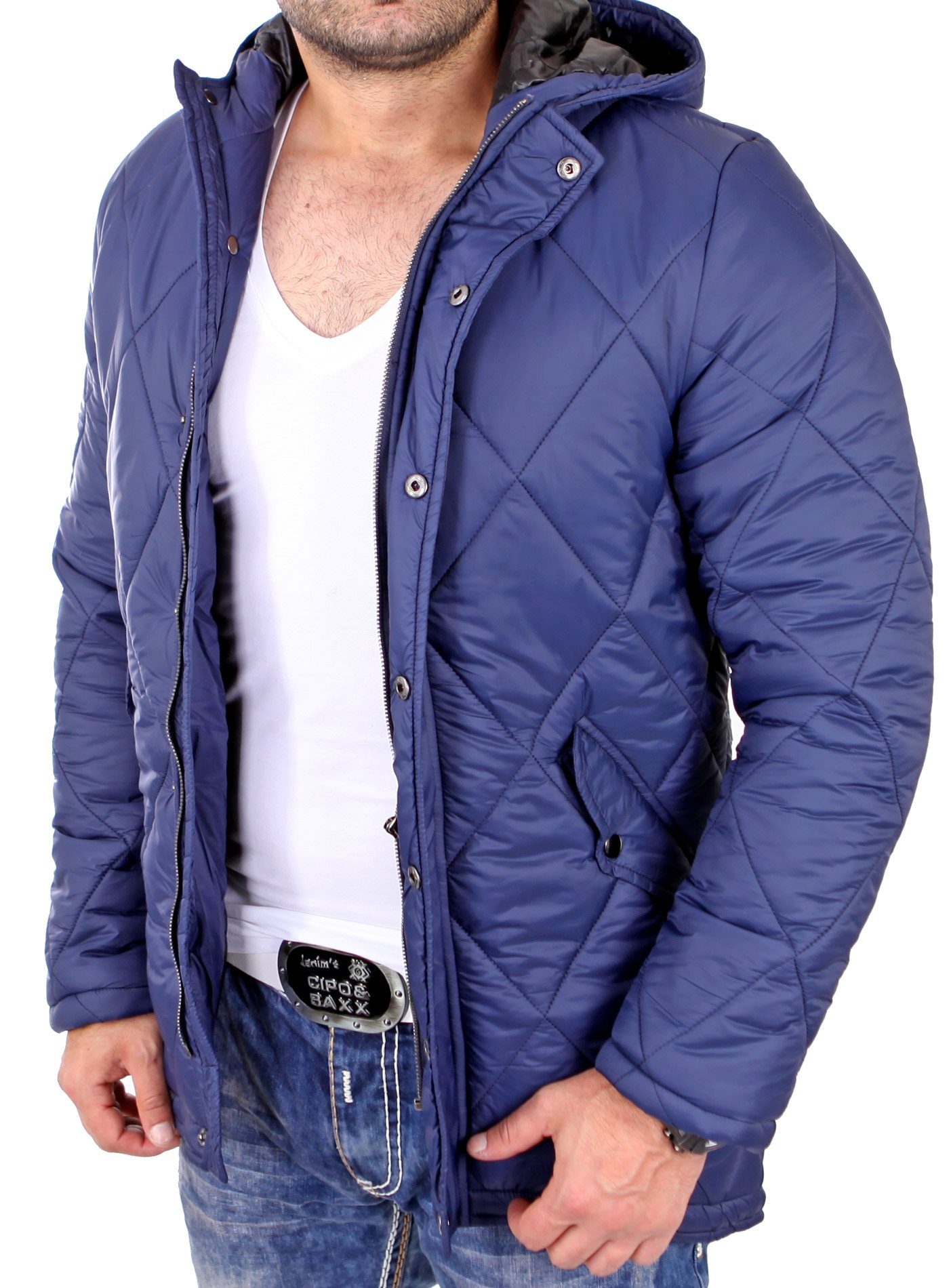 gesteppte Reslad navyblau Herren mit Winterjacke Reslad Stepp Kapuzen Anorak warme Jacke Parka Jacke RS-501 Winterjacke Kapuze