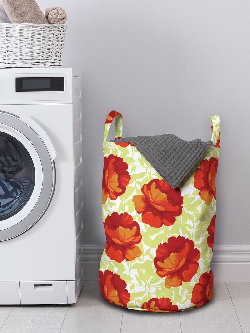 Abakuhaus Wäschesäckchen Wäschekorb mit Blumen Kordelzugverschluss Griffen für Aquarell-Rosen-Blumen-Kunst Waschsalons