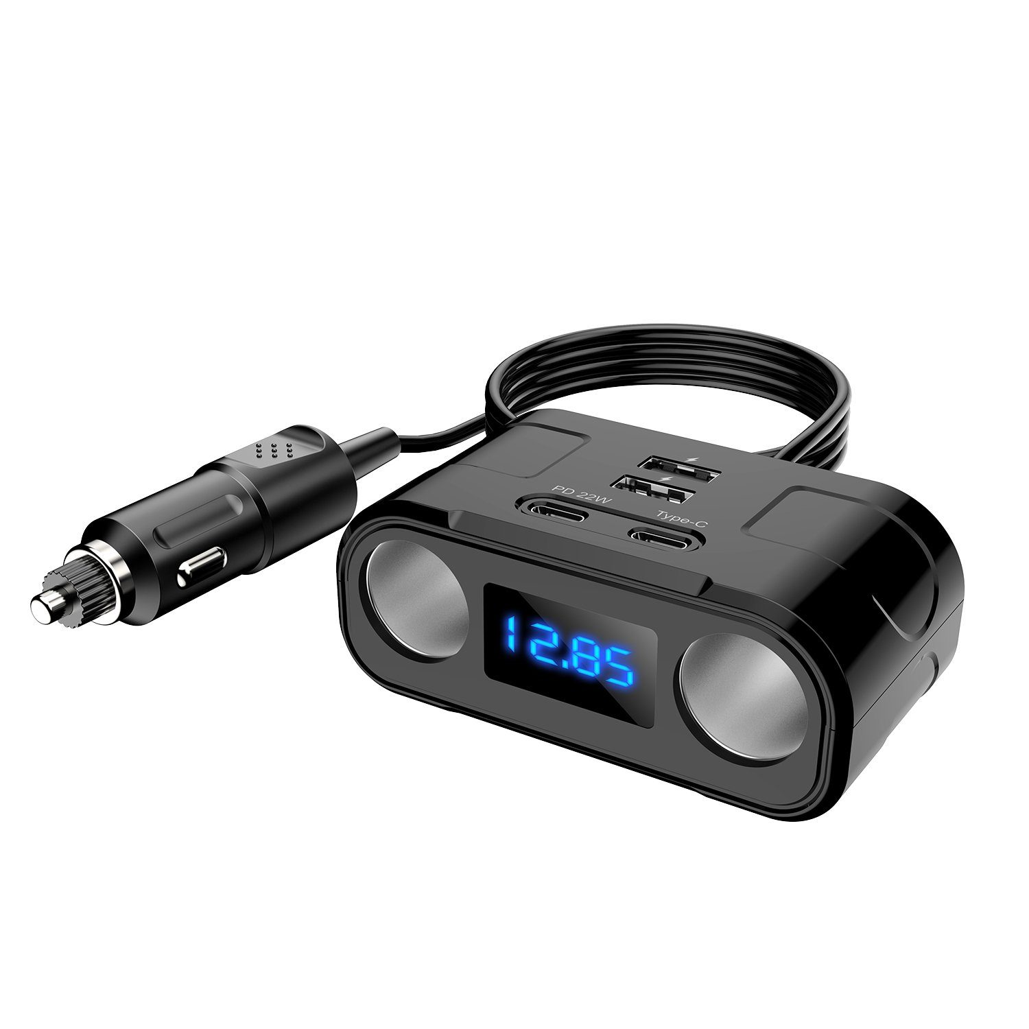 Bolwins L12C 12V /24V Zigarettenanzünder Auto Ladegerät mit 2x USB 2x Typ-C PD KFZ-Netzteil (Schnellladefunktion Gleichzeitiges Laden mehrerer Geräte)