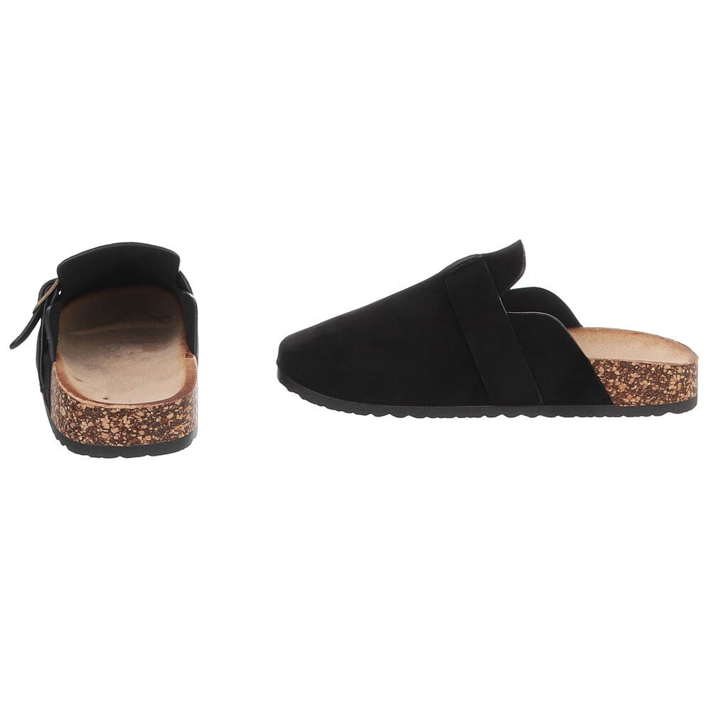 Ital-Design Damen Clog mit Schnalle in Veloursleder-Optik Pantolette (91895624) Flach Pantoletten in Schwarz – Bild 5 von 5