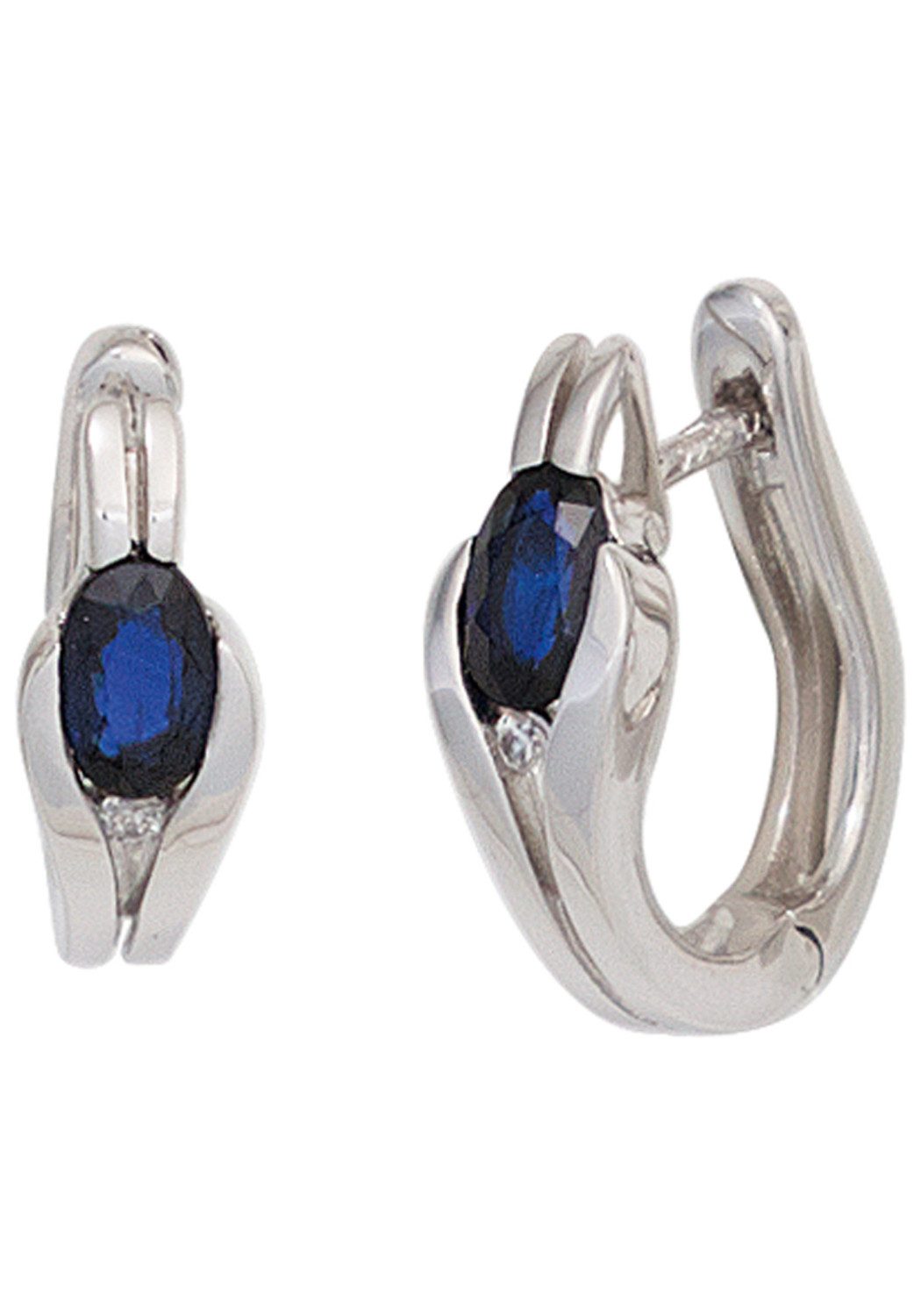 JOBO Paar Creolen, 375 Weißgold mit Safir und Diamant