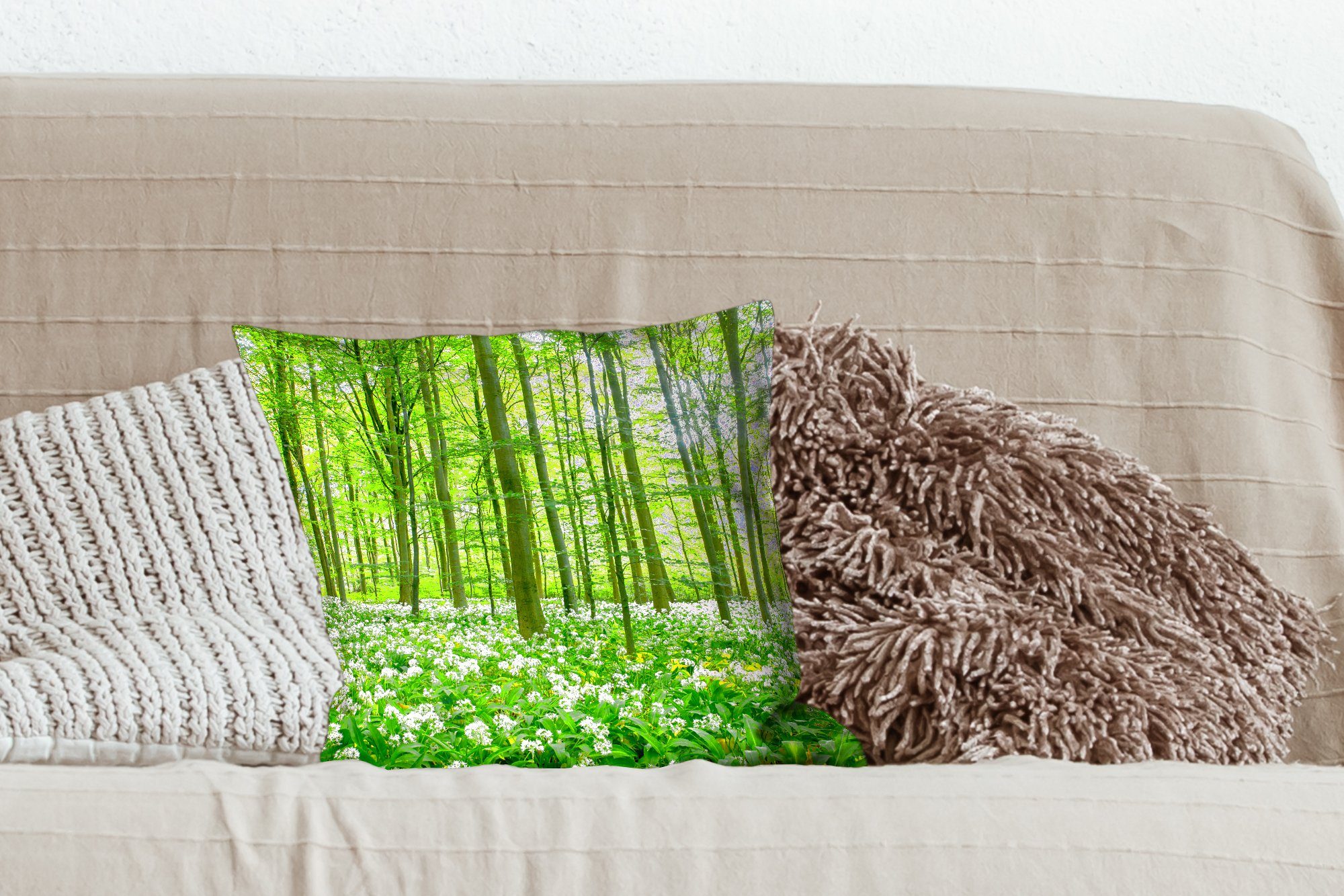 für Sofakissen MuchoWow Deko, Füllung Wald - Grün, - Wohzimmer, mit Bäume Schlafzimmer, Zierkissen Dekokissen