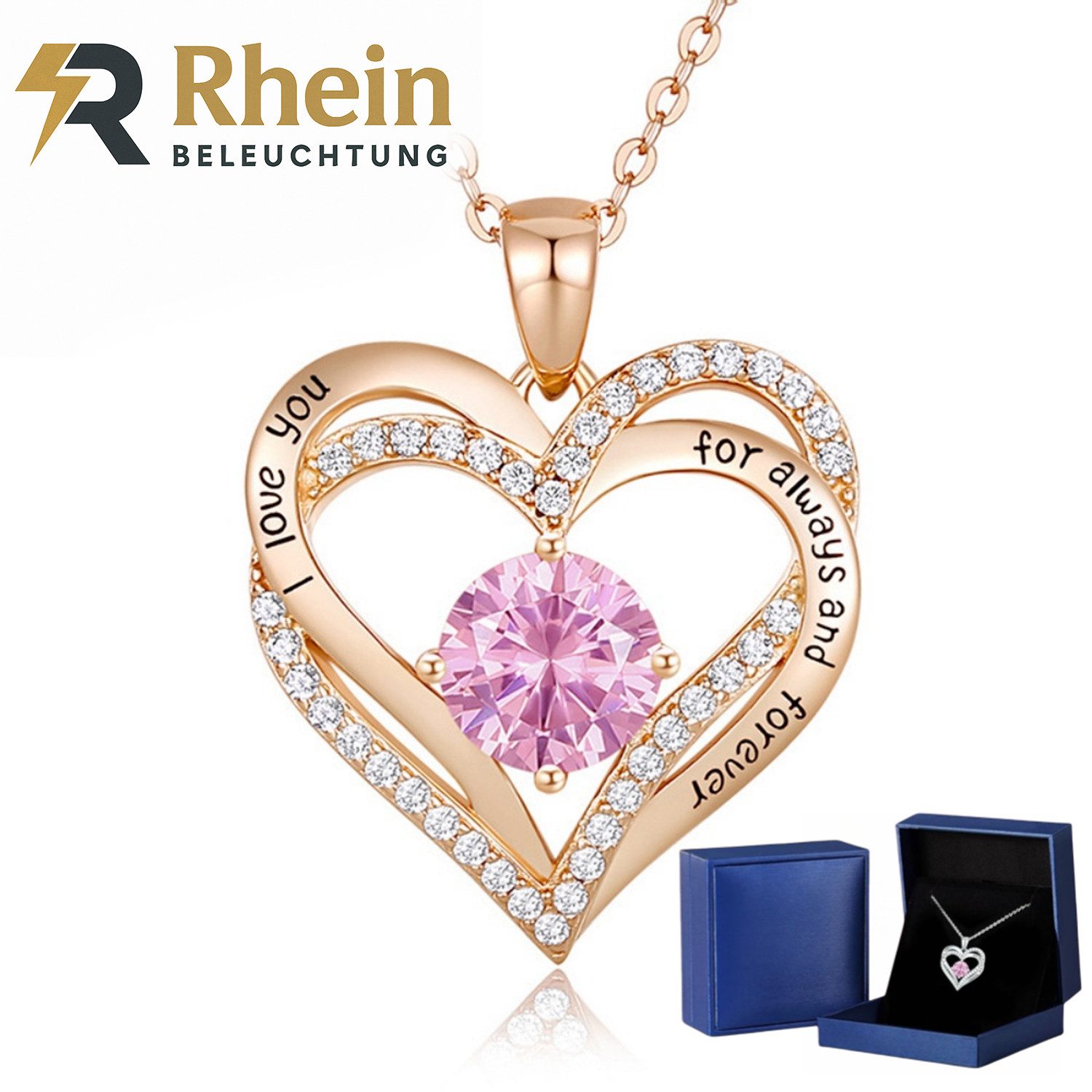 Rhein Beleuchtung Herzkette Roségoldfarbene Herzkette für günstig online kaufen