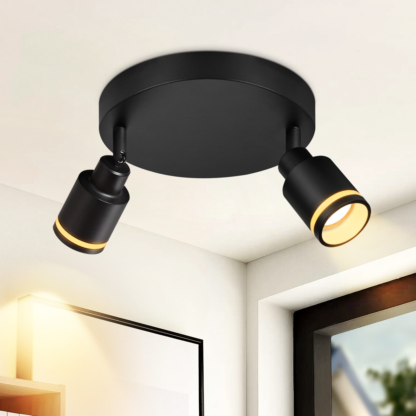 ZMH Deckenstrahler 2 Flammig Schwenkbar Deckenlampe Flurlampe Innen Wandstrahler, Flexible Winkeleinstellung, ohne Leuchtmittel, GU10 Wandstrahler Metall Innen Wandstrahler für Küche Büro