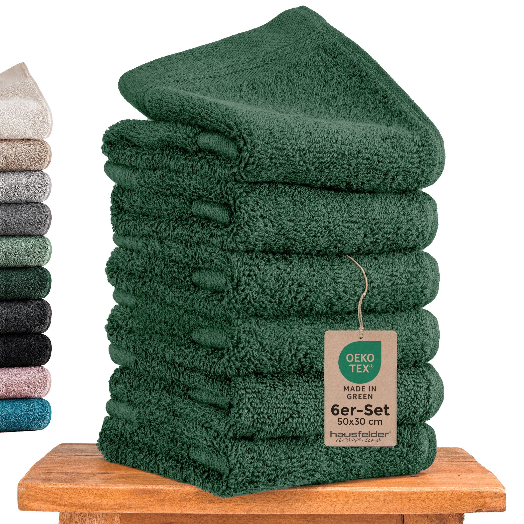Hausfelder Handtücher Gästehandtücher (Dunkelgrün, 6 Gästehandtücher 50x30cm), Baumwollfrottee (Set, 6-St), 100% Baumwolle, weich, saugfähig, Uni-Farben