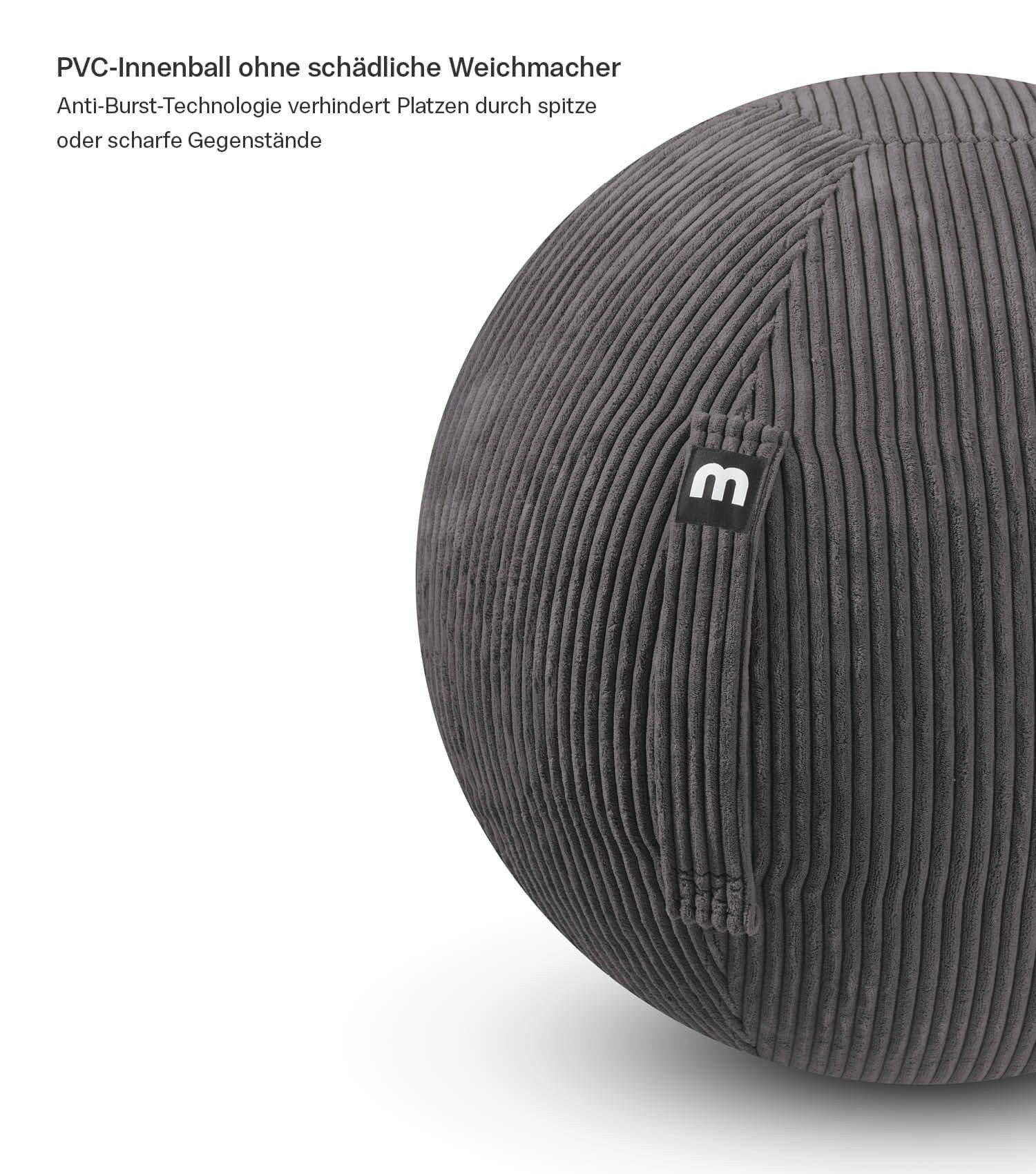 mokebo Sitzball Der Sportliche (mit Cordbezug), Made in Germany, ergonomischer Hocker, Büro, Homeoffice in Anthrazit