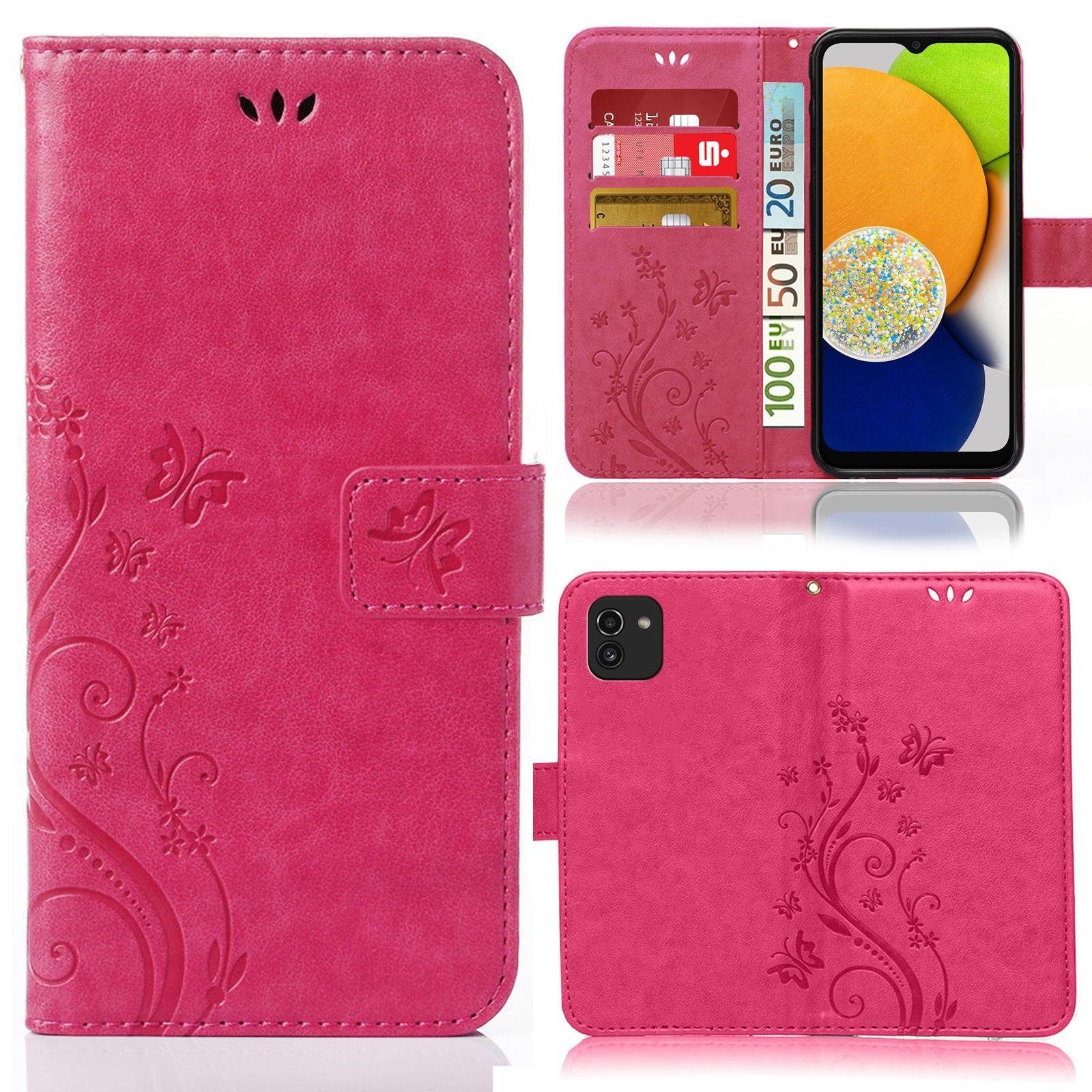 Numerva Handyhülle Bookstyle Flower für Samsung Galaxy A03, Handy Tasche Schutzhülle Klapphülle Flip Cover mit Blumenmuster